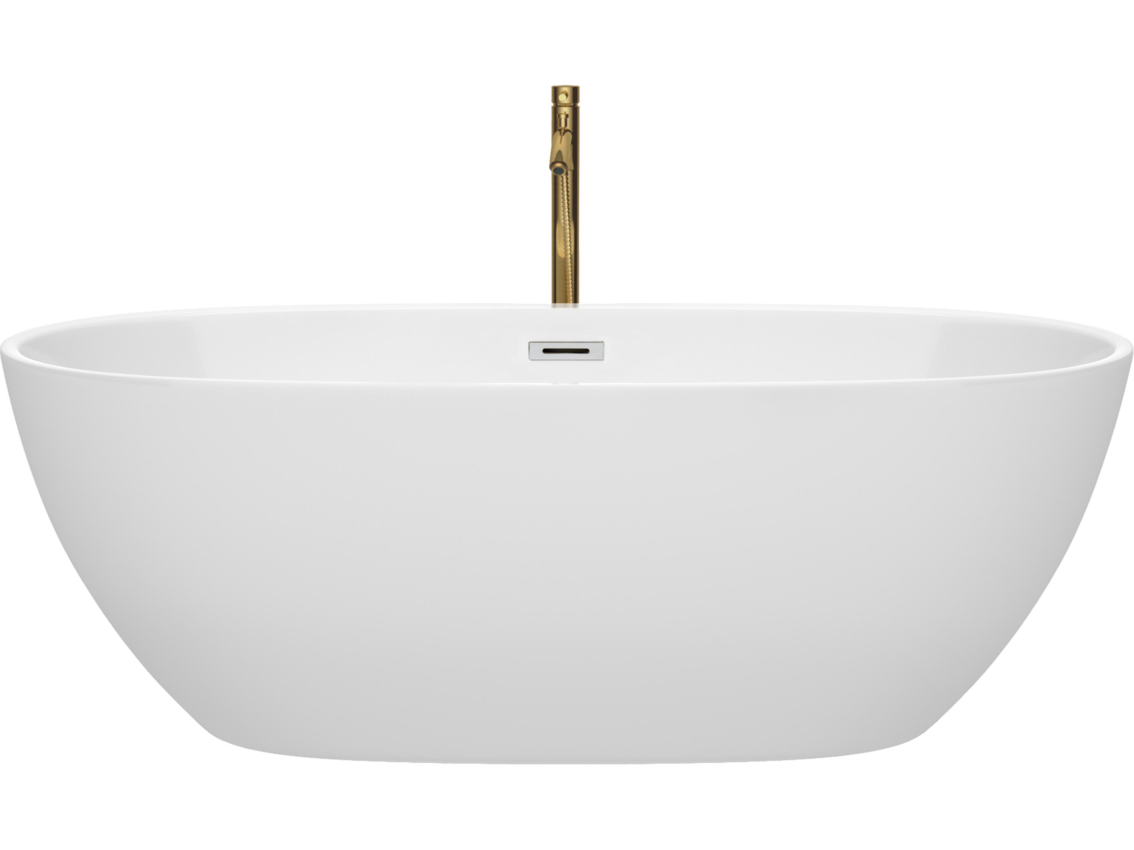 Wyndham Collection Juno White Bathtub with Polished Chrome Trim and Floor Mounted Faucet