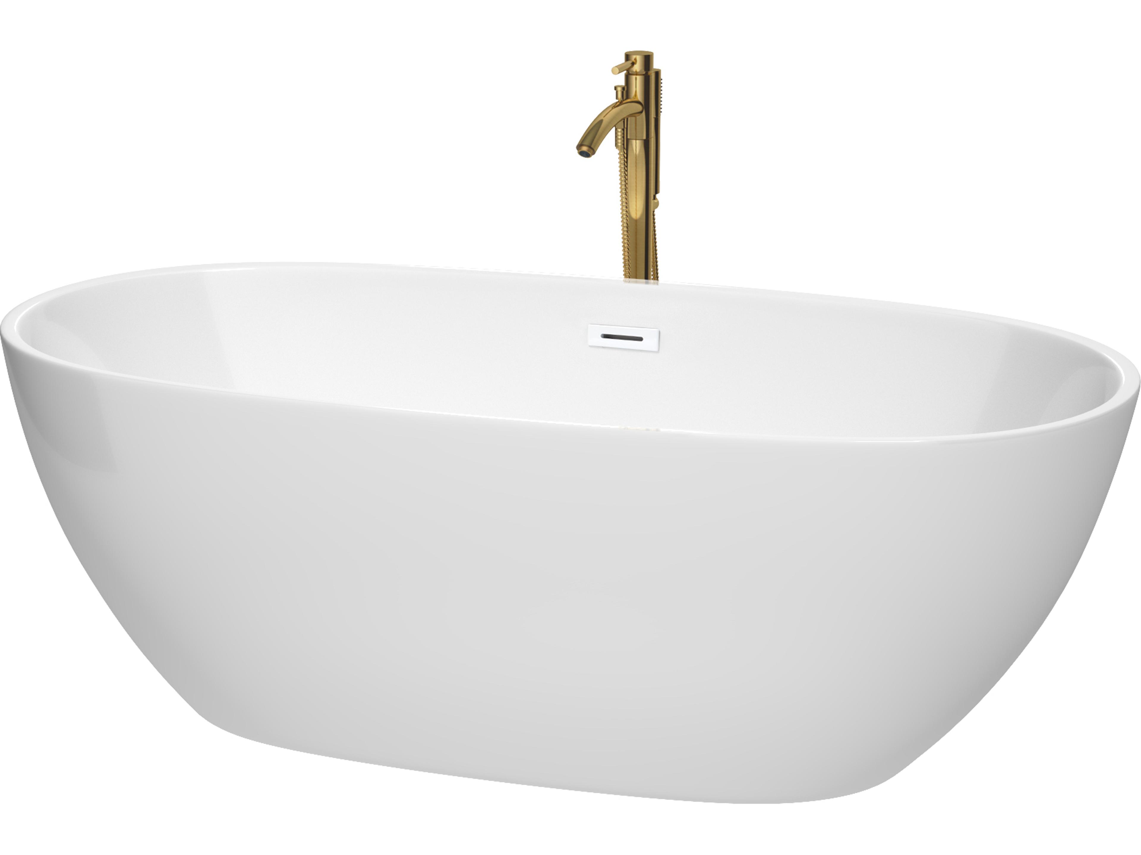 Wyndham Collection Juno White Bathtub with Shiny White Trim and Floor Mounted Faucet
