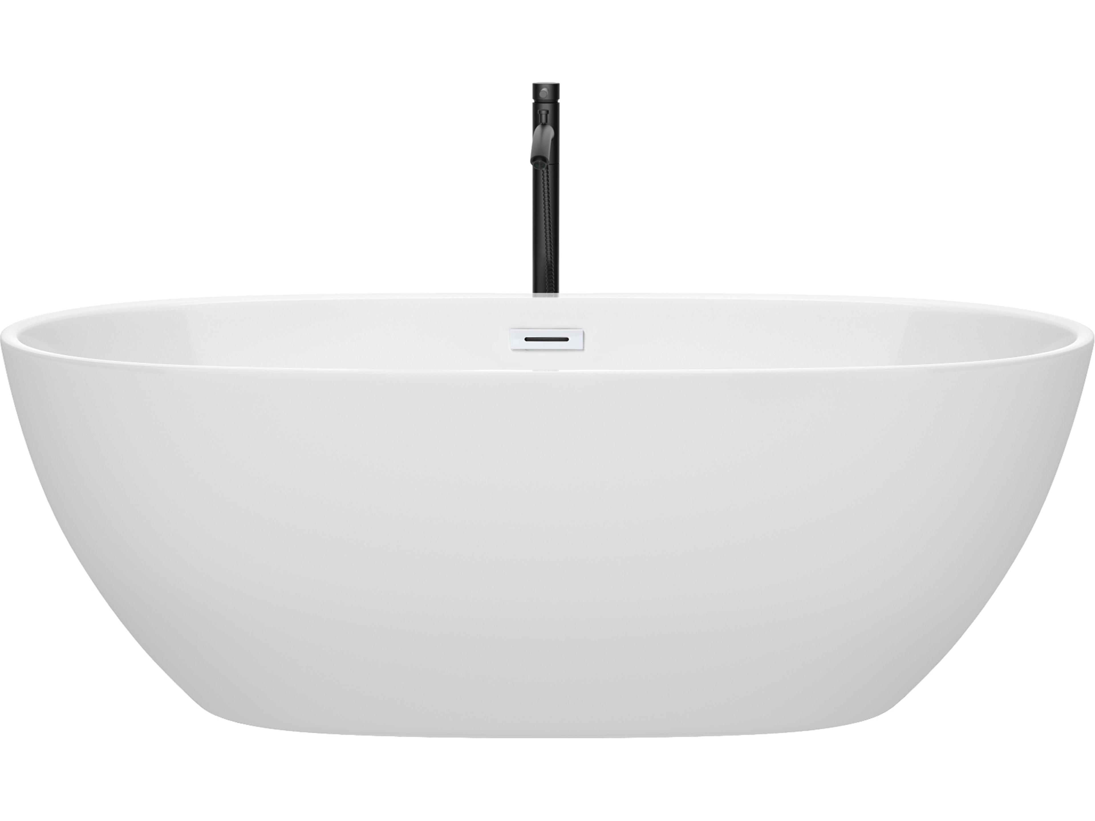 Wyndham Collection Juno White Bathtub with Shiny White Trim and Floor Mounted Faucet