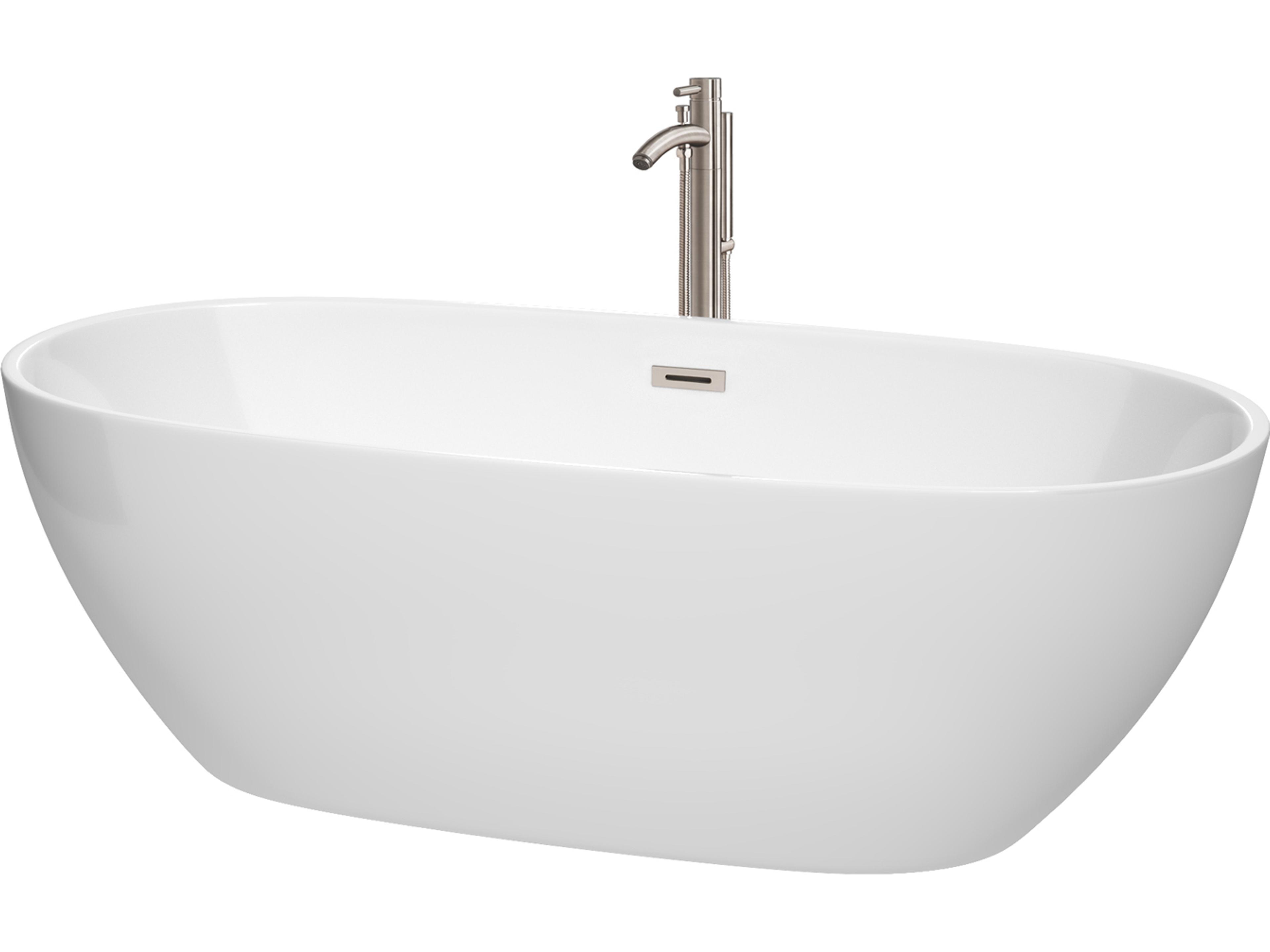 Juno White Bathtub with Floor Mounted Faucet, Drain and Overflow Trim