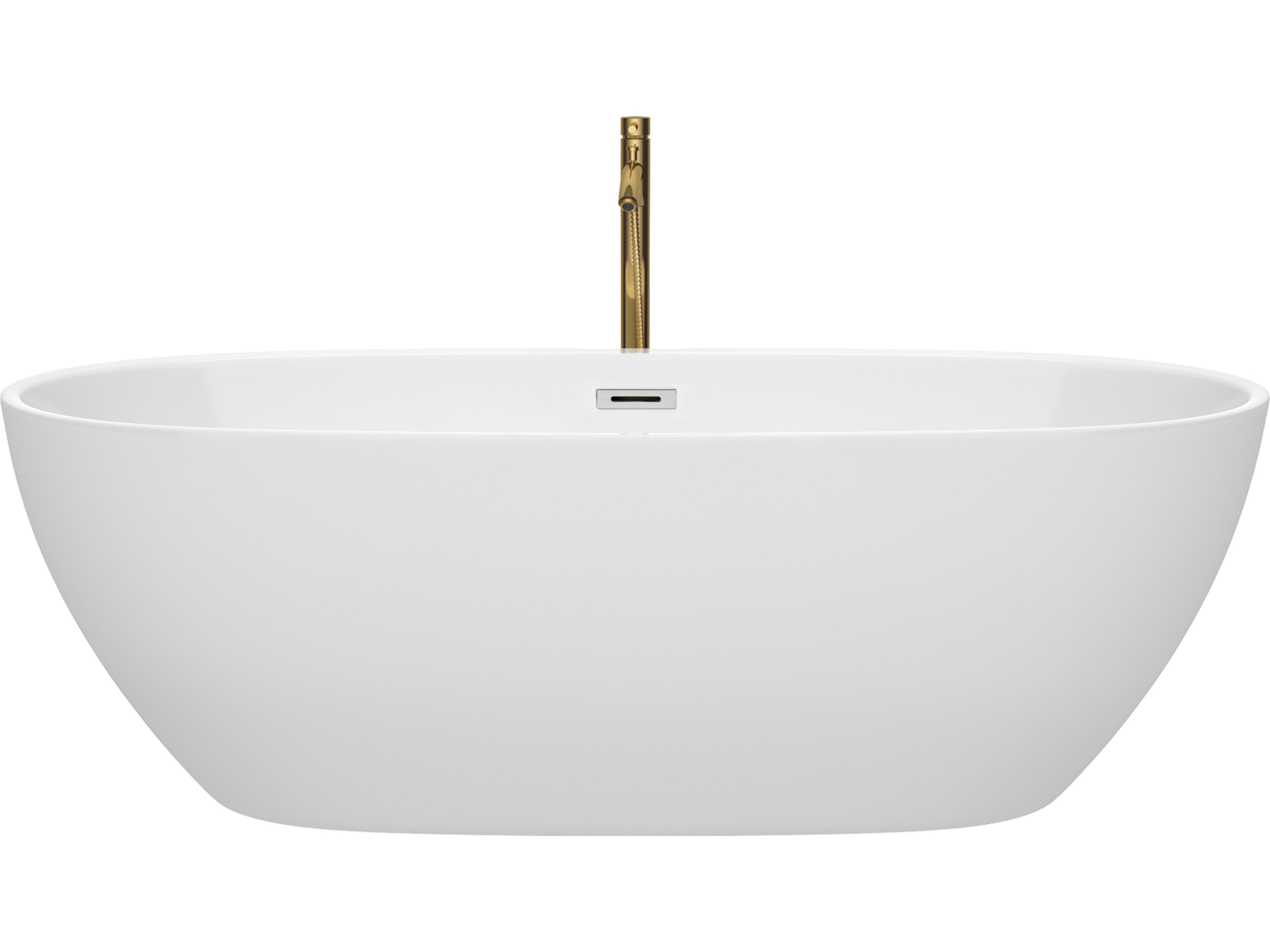 Wyndham Collection Juno White Bathtub with Polished Chrome Trim and Floor Mounted Faucet