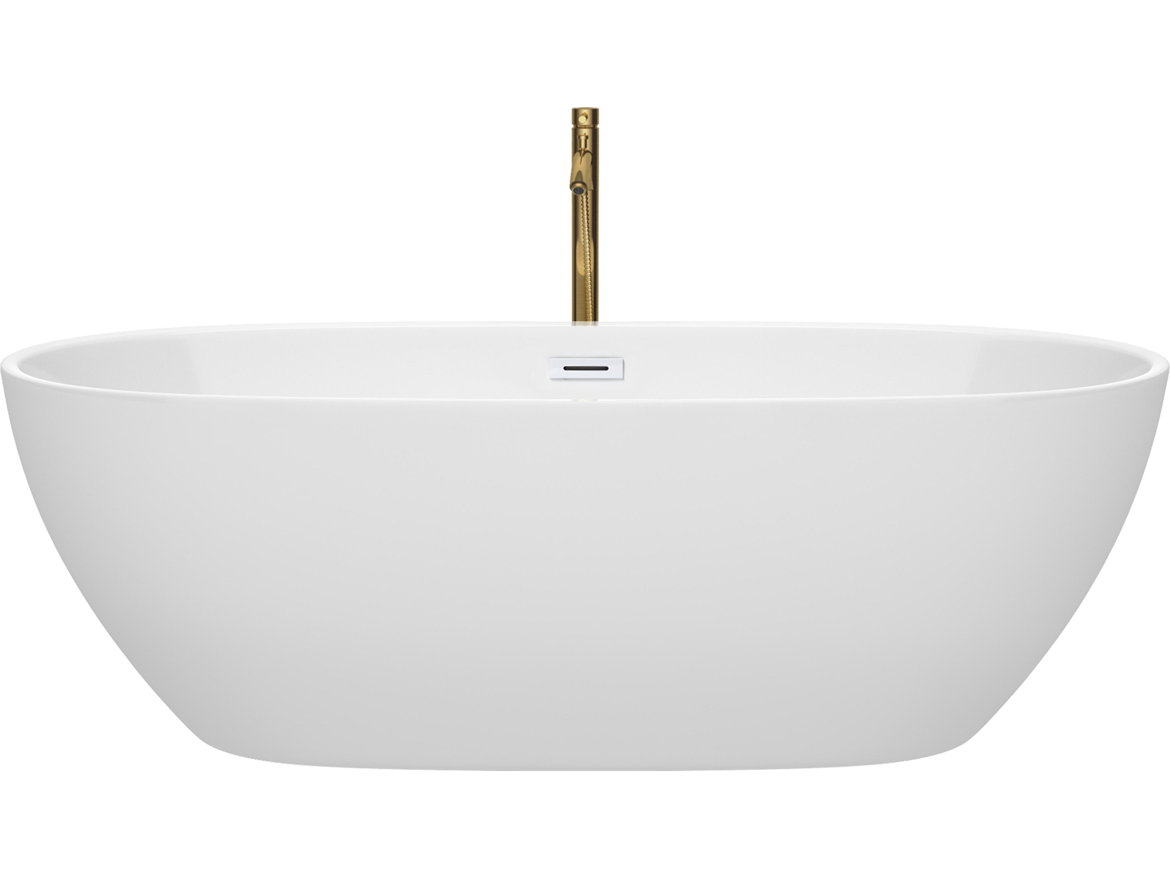 Wyndham Collection Juno White Bathtub with Shiny White Trim and Floor Mounted Faucet