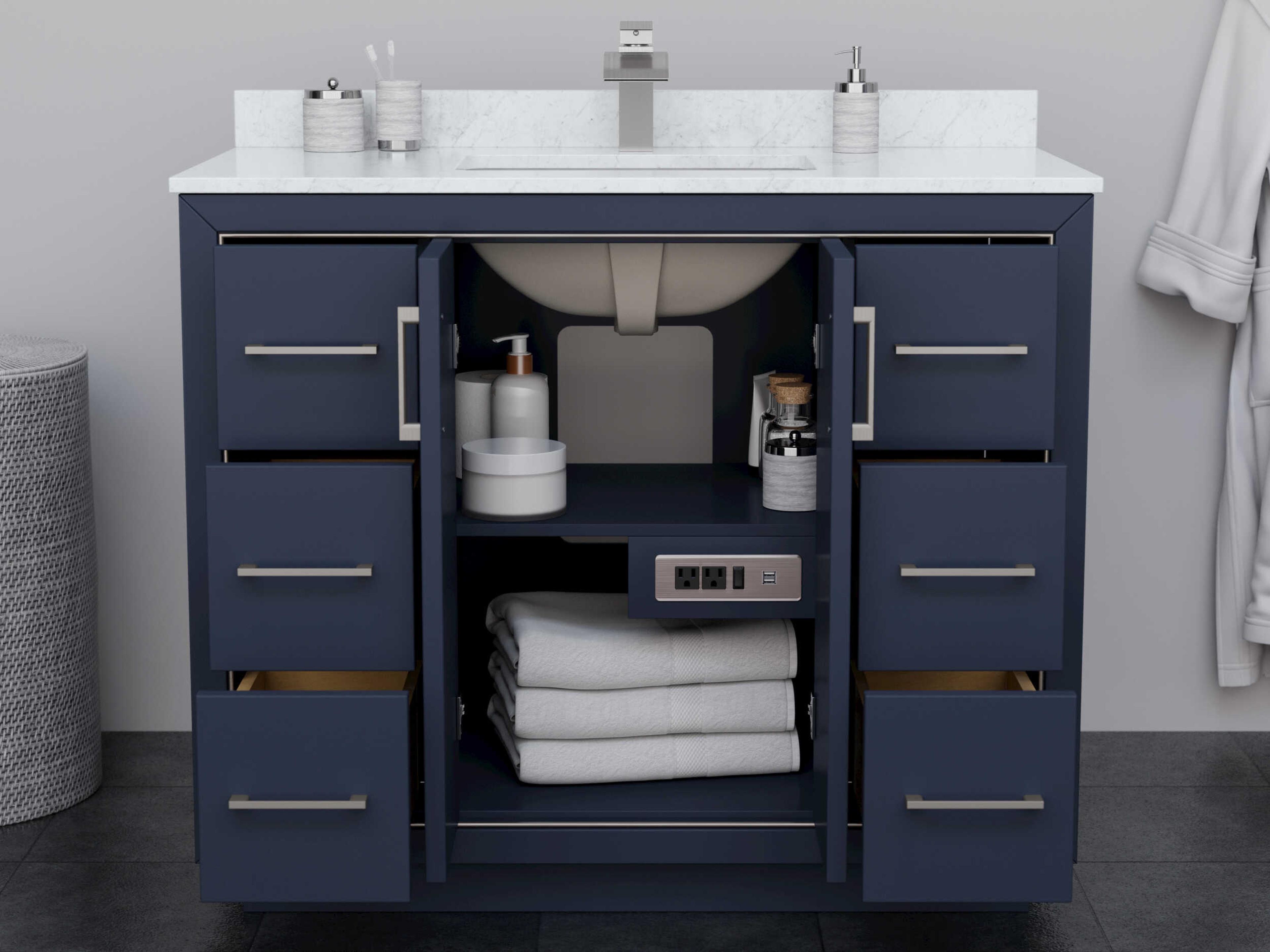 Wyndham Collection Icon 42" Dark Blue Vanity with 34" Mirror