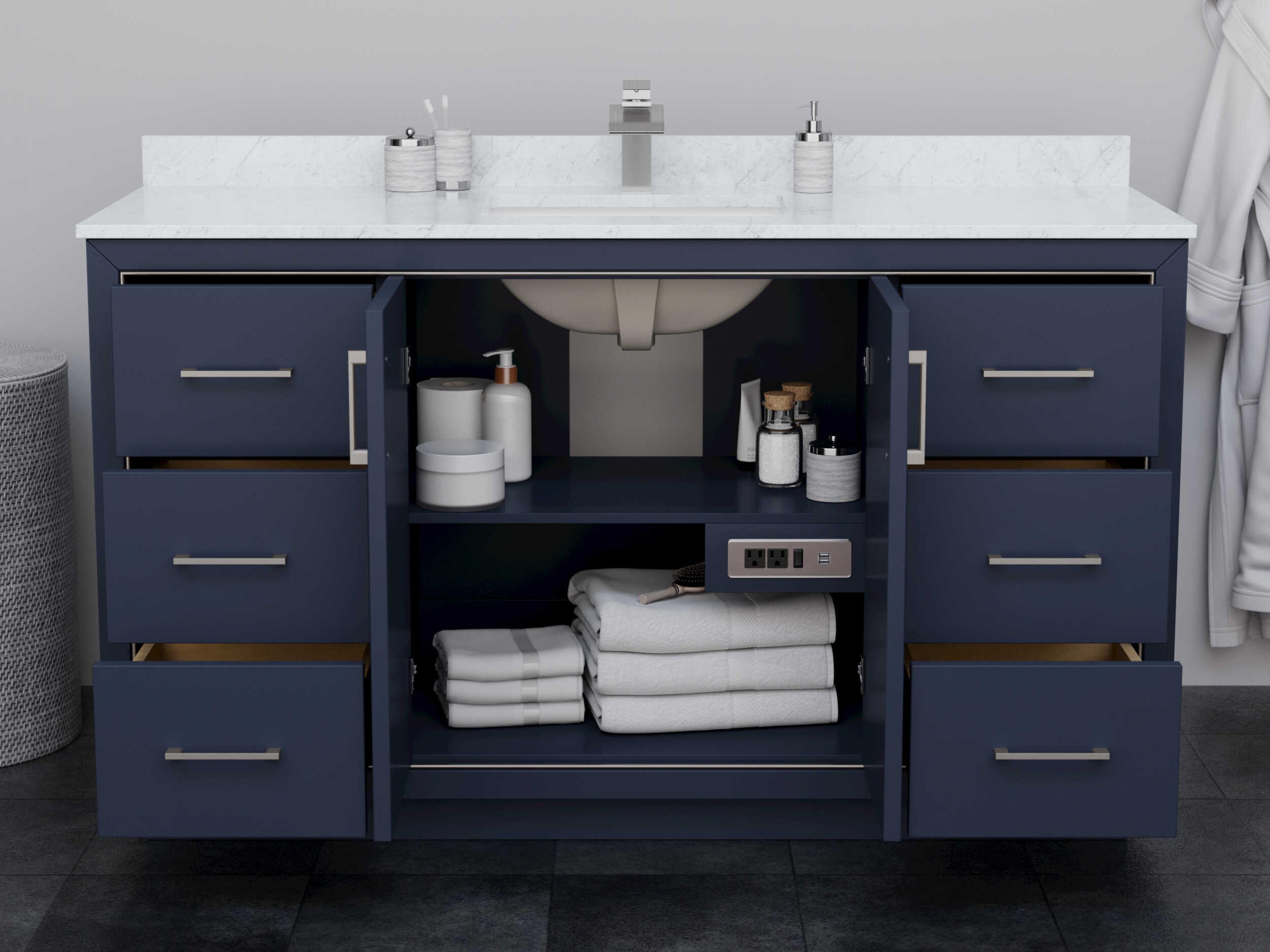 Wyndham Collection Icon 59" Dark Blue Vanity with 58" Mirror