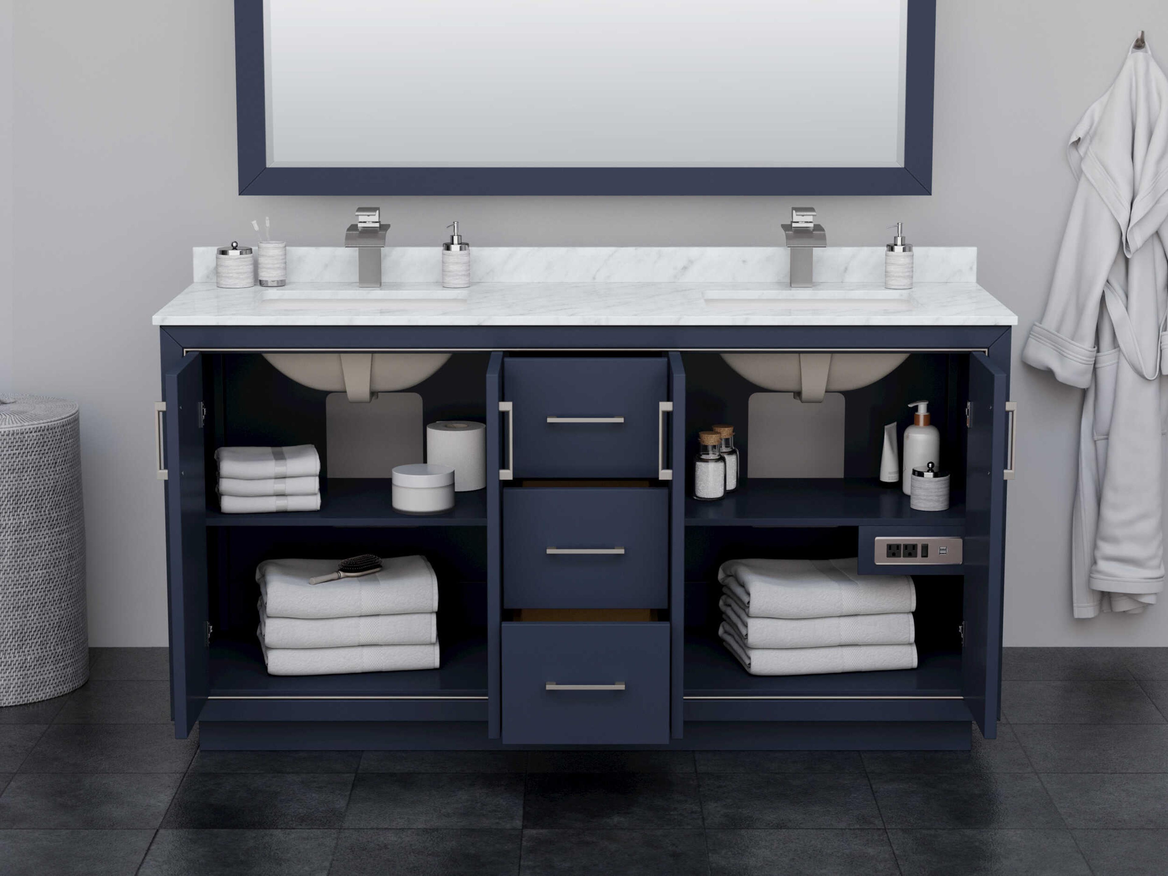 Wyndham Collection Icon 65" Dark Blue Vanity with 58" Mirror