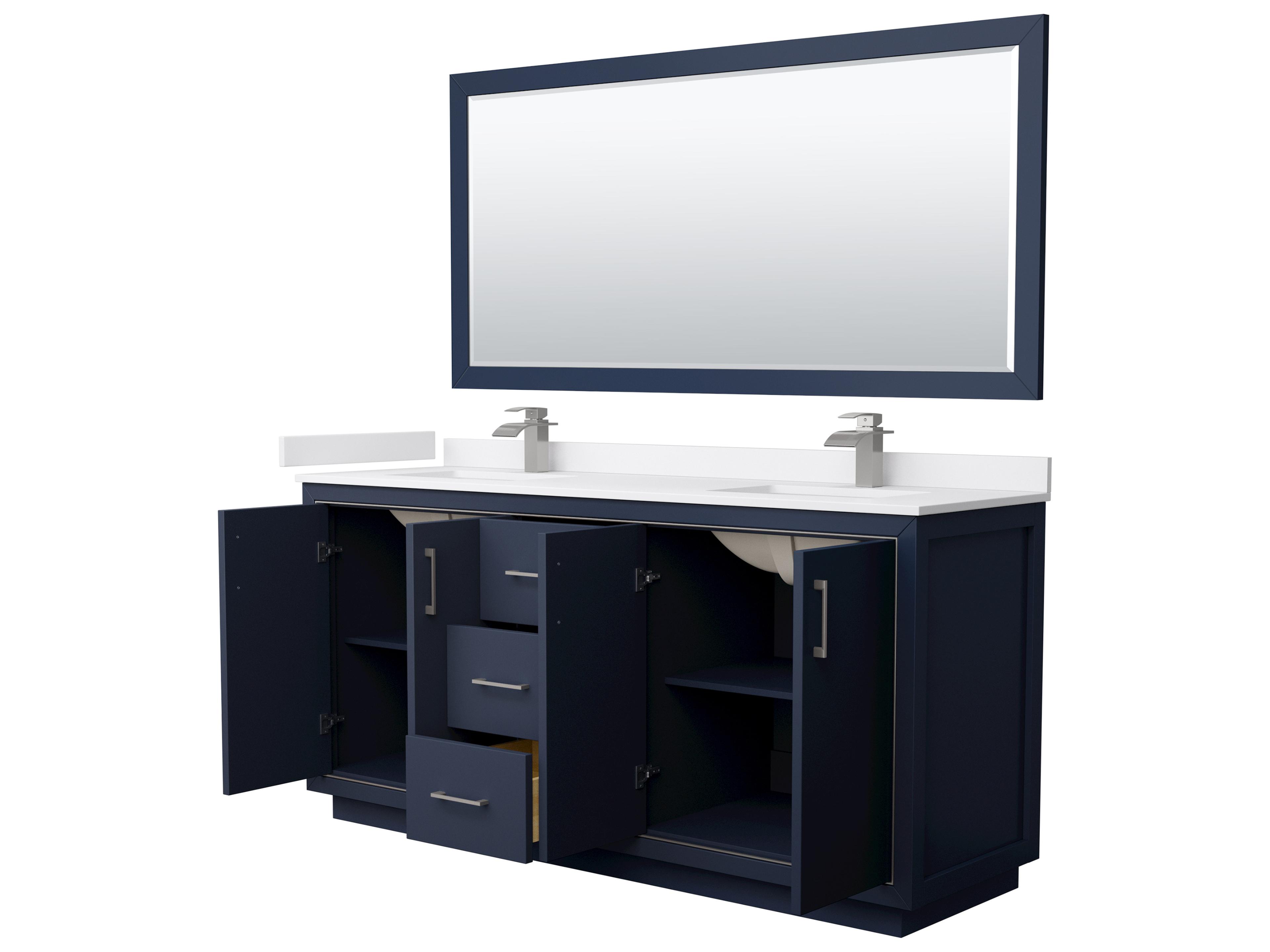 Wyndham Collection Icon 72" Dark Blue Vanity with 70" Mirror