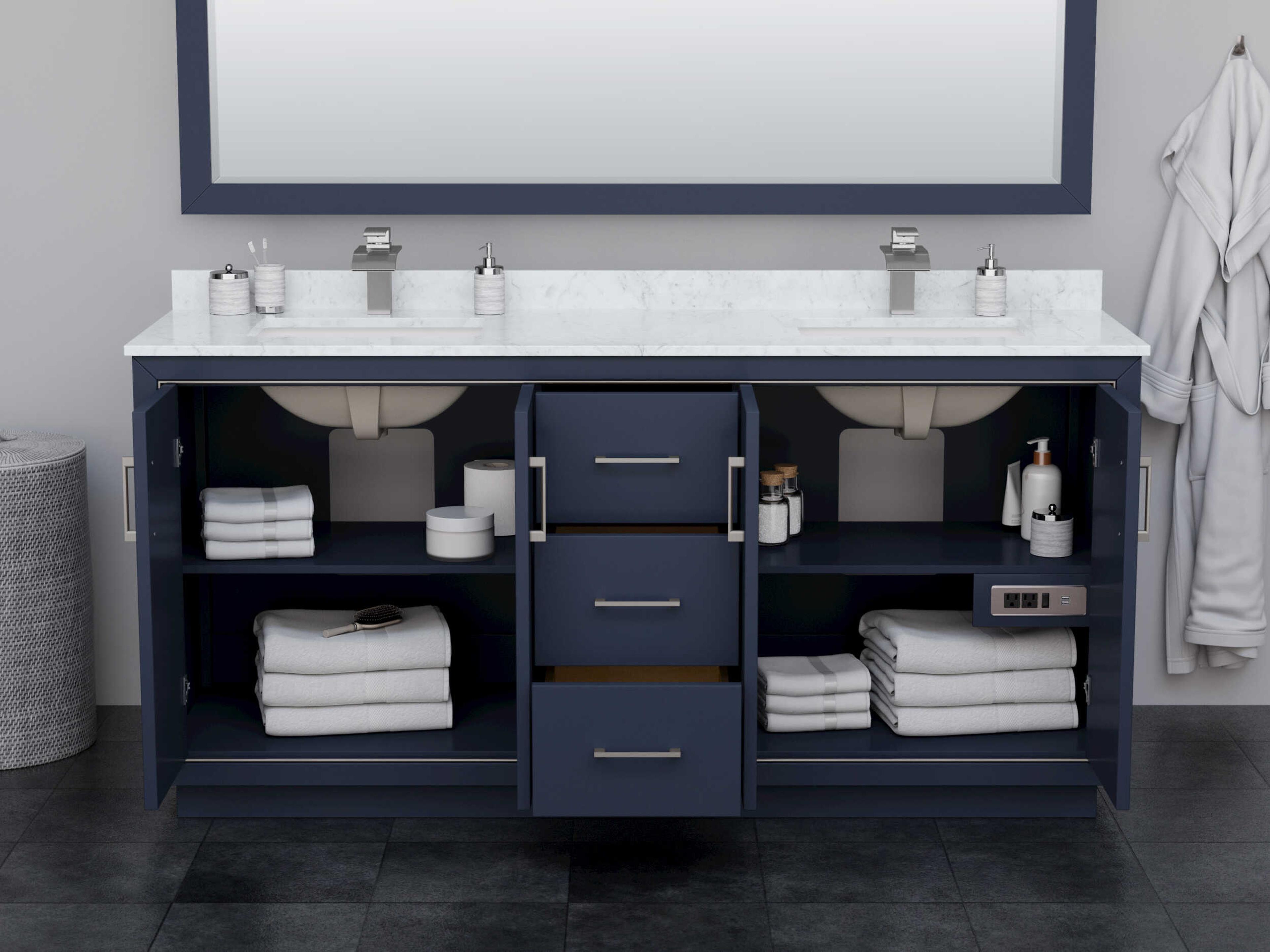 Wyndham Collection Icon 71" Dark Blue Vanity with 70" Mirror