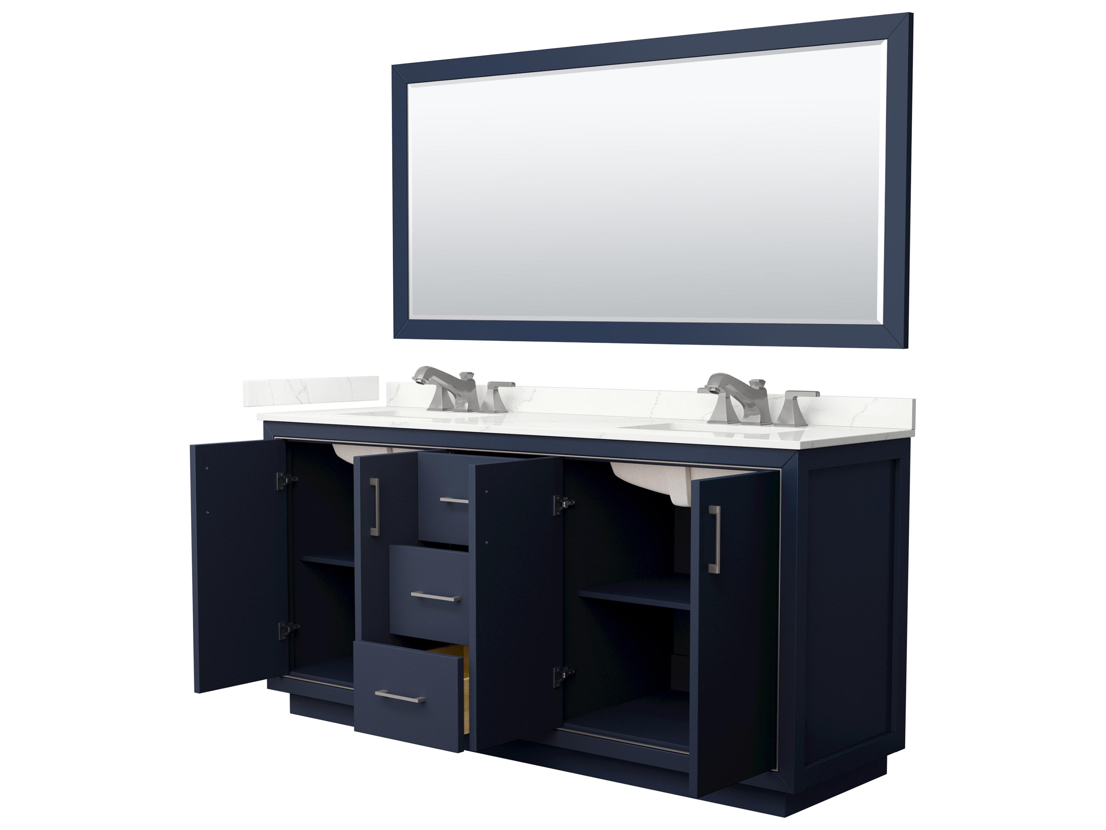 Wyndham Collection Icon 72" Dark Blue Vanity with 70" Mirror