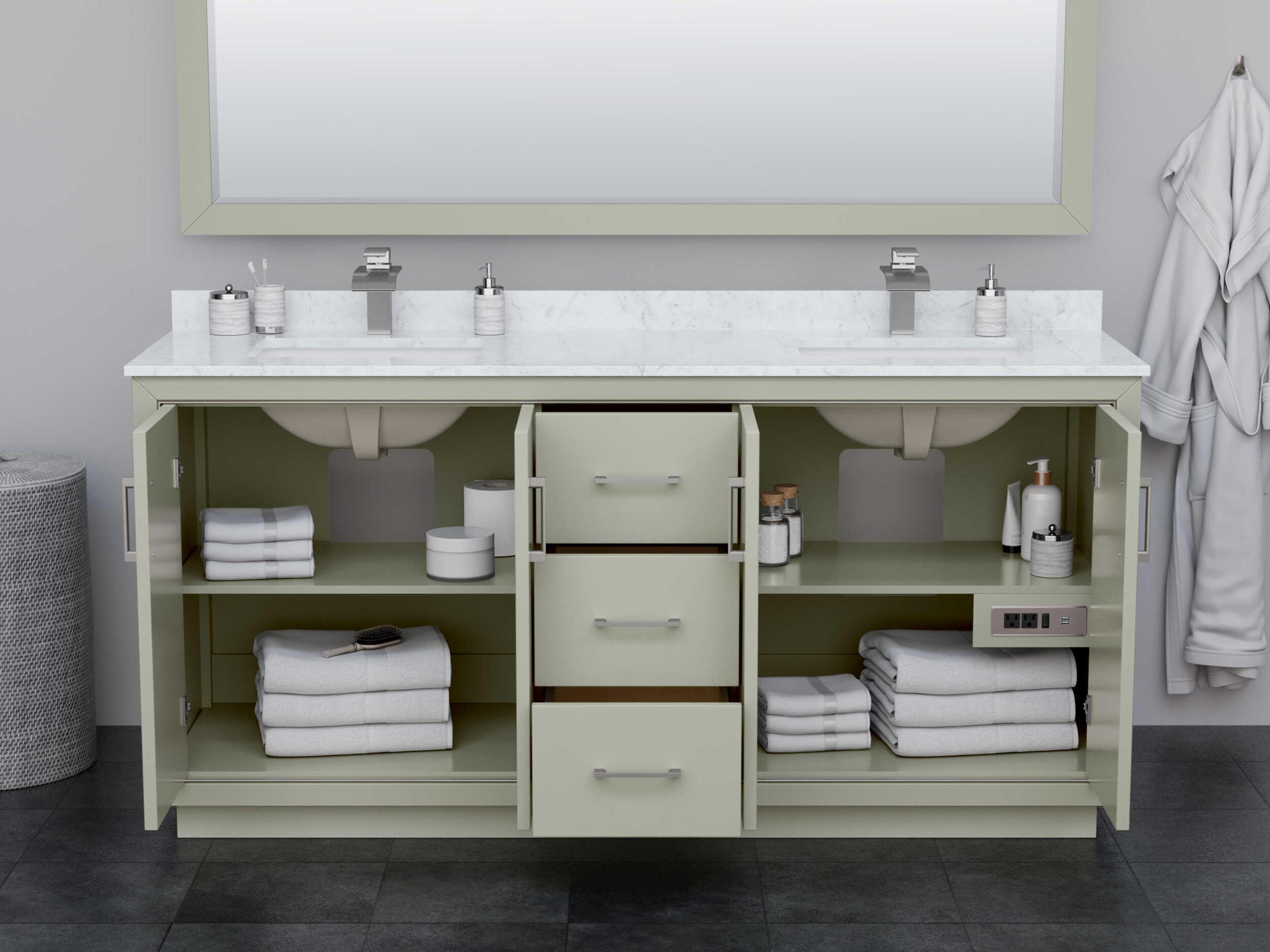 Wyndham Collection Icon 71" Light Green Vanity with 70" Mirror