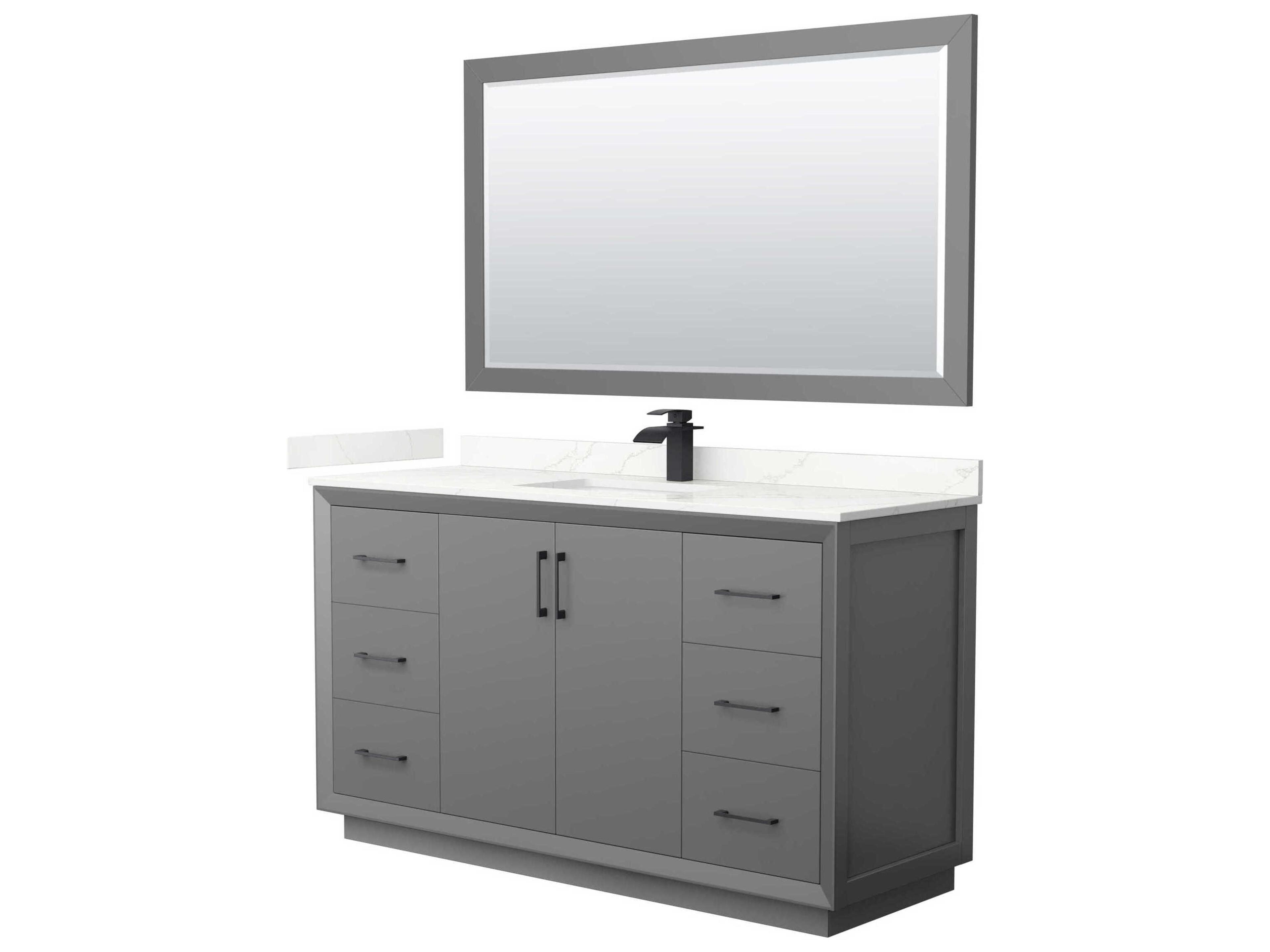 Wyndham Collection Strada 60" Dark Gray Vanity with 58" Mirror