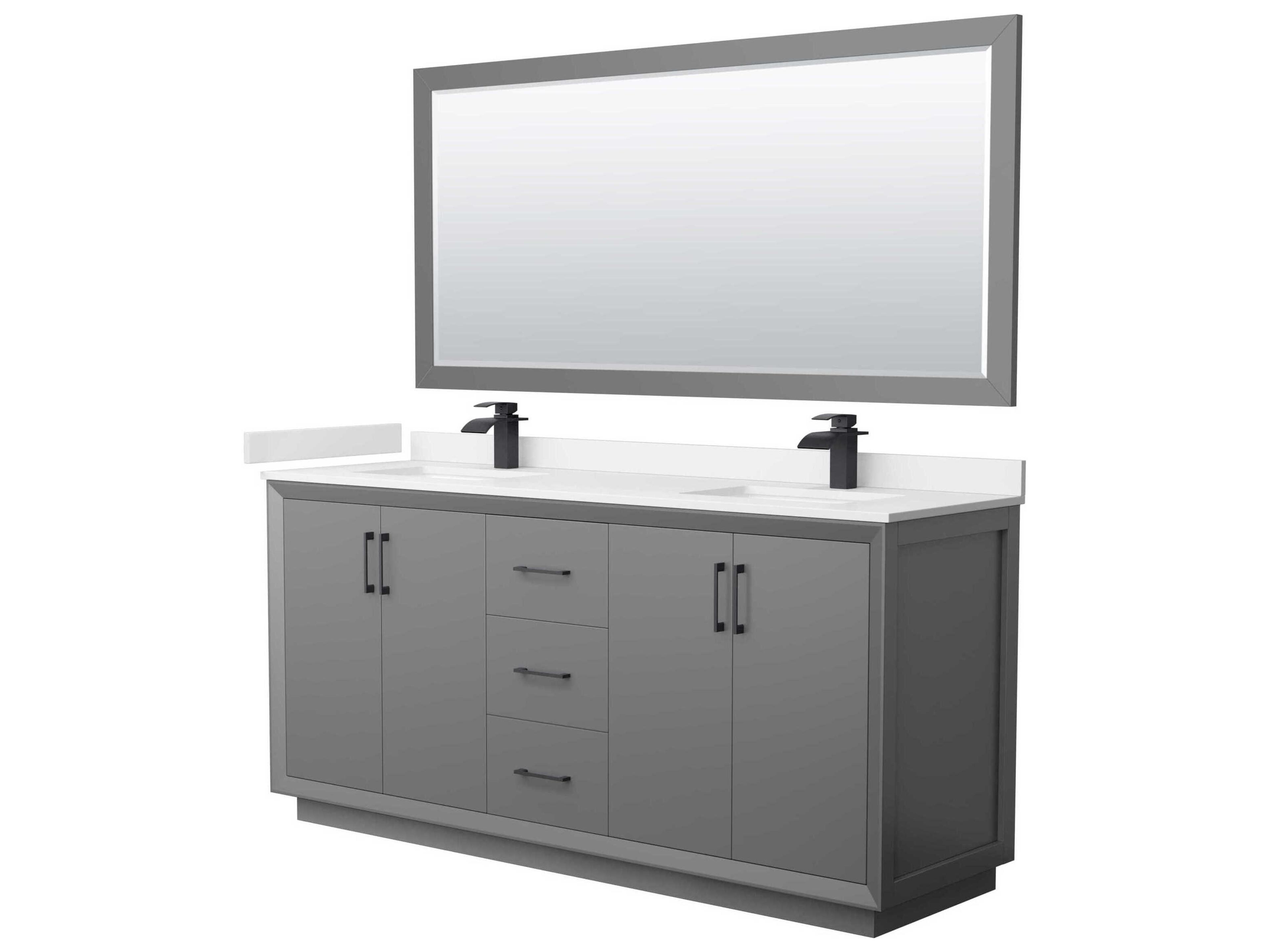 Wyndham Collection Strada 72" Dark Gray Vanity with 70" Mirror