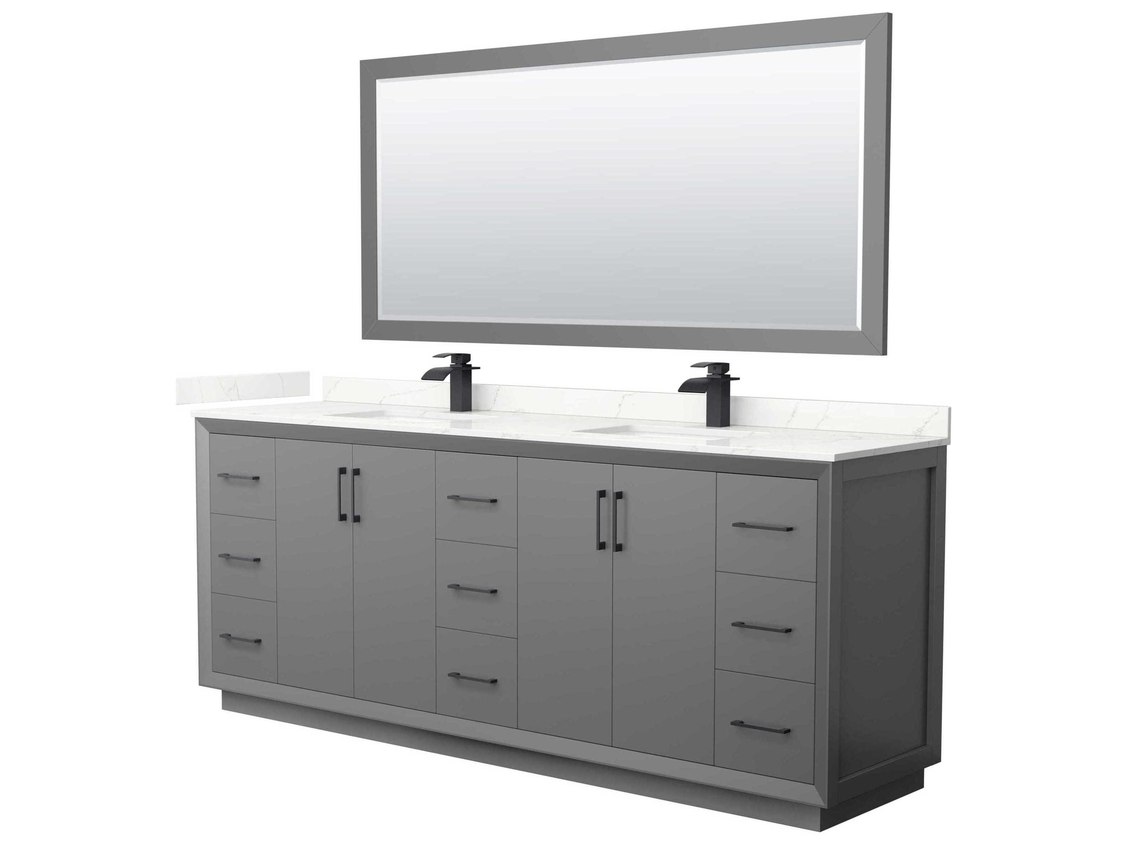 Wyndham Collection Strada 84" Dark Gray Vanity with 70" Mirror