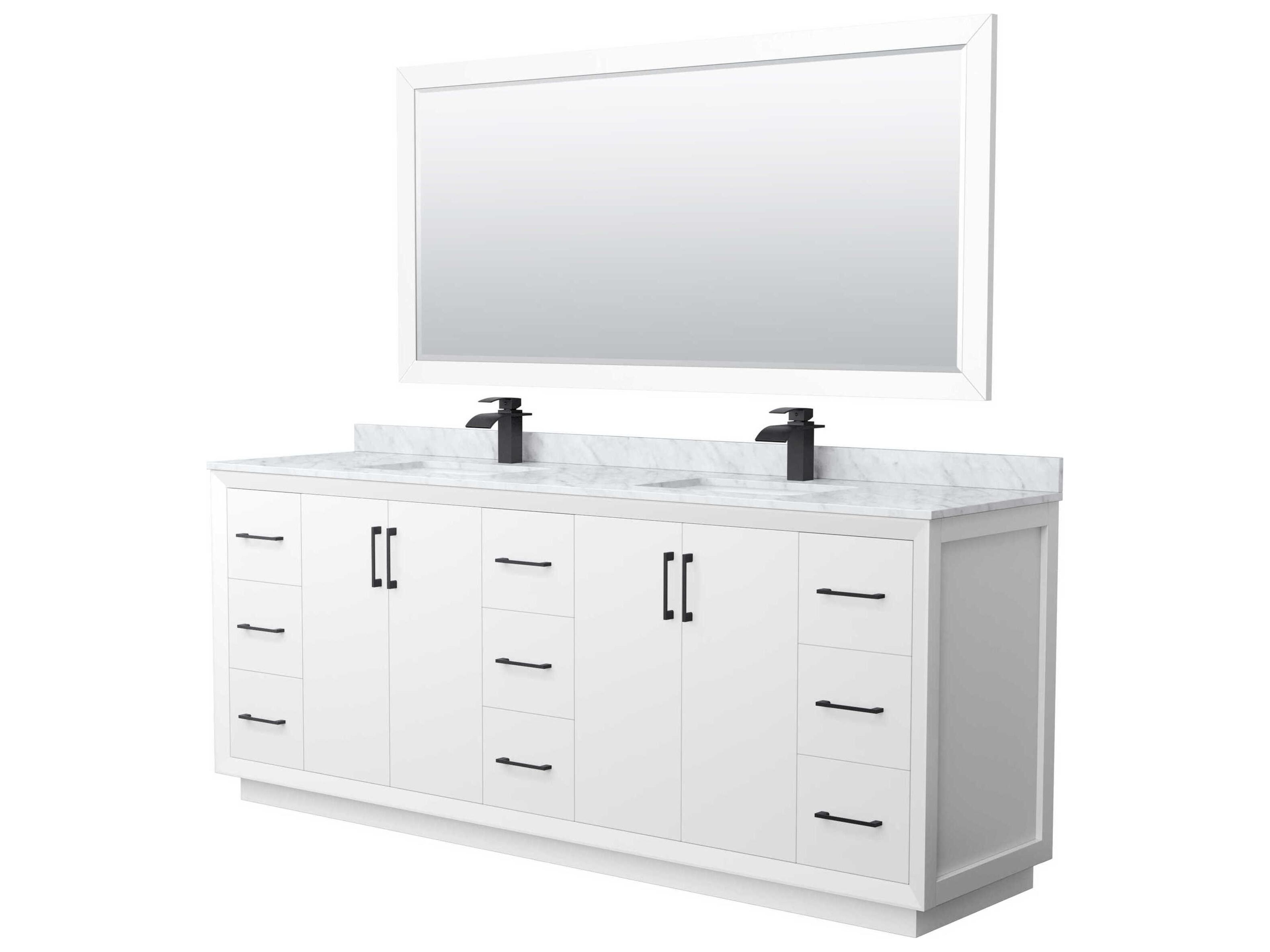 Wyndham Collection Strada 84" White Vanity with 70" Mirror