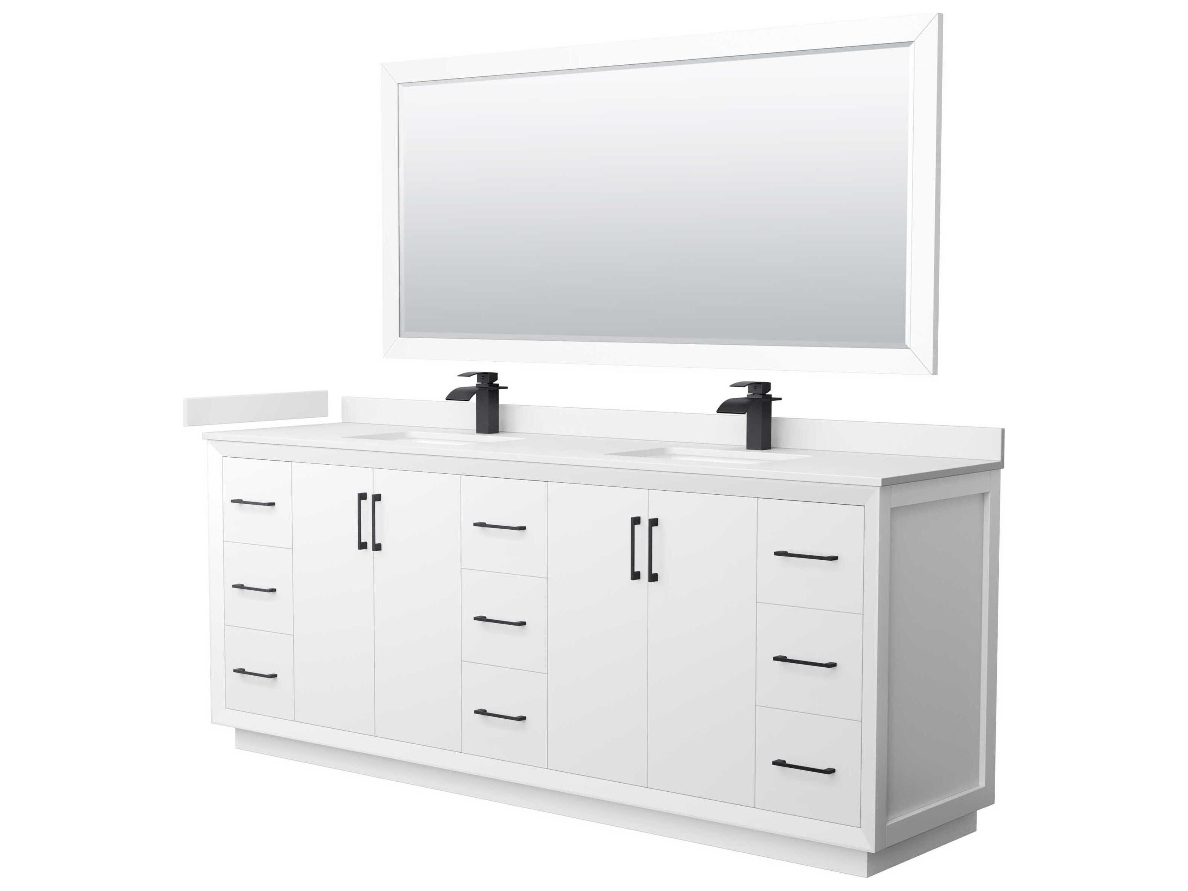 Wyndham Collection Strada 84" White Vanity with 70" Mirror