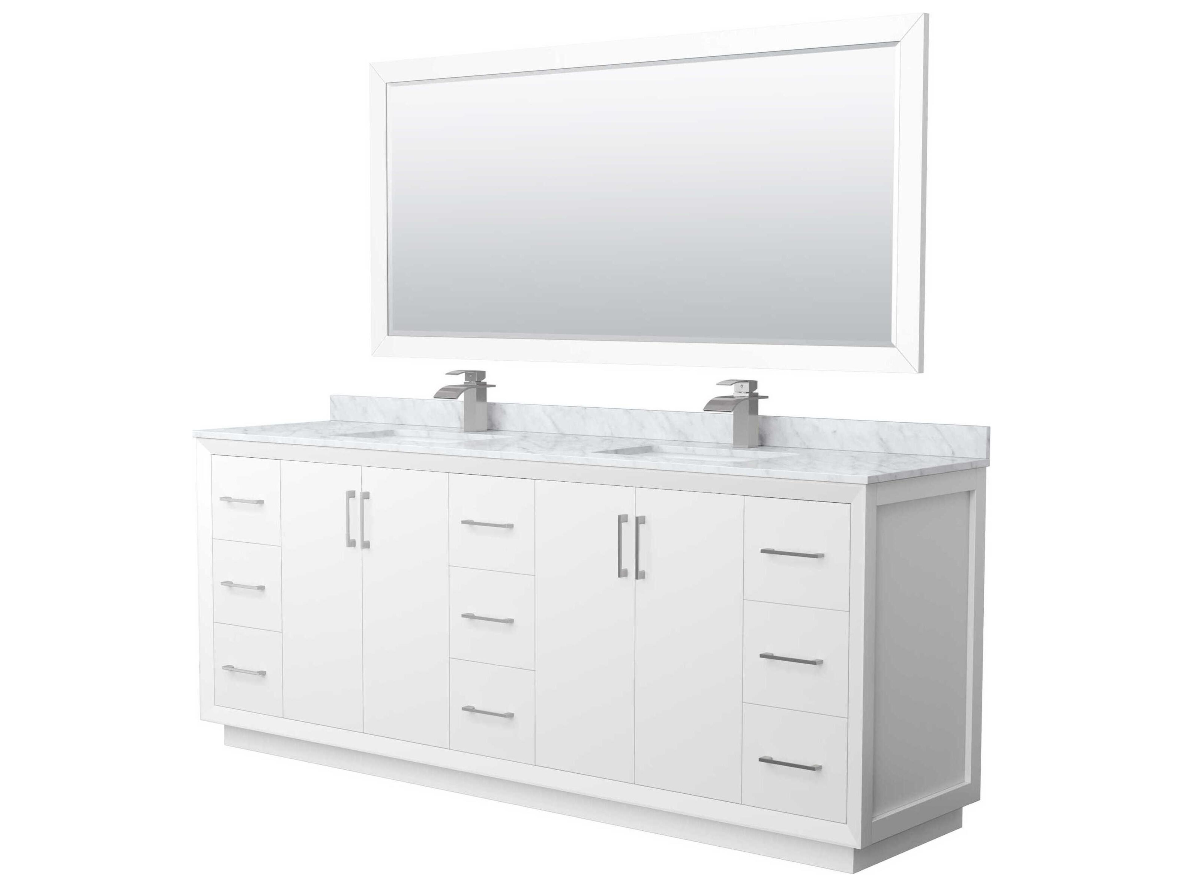 Wyndham Collection Strada 84" White Vanity with 70" Mirror