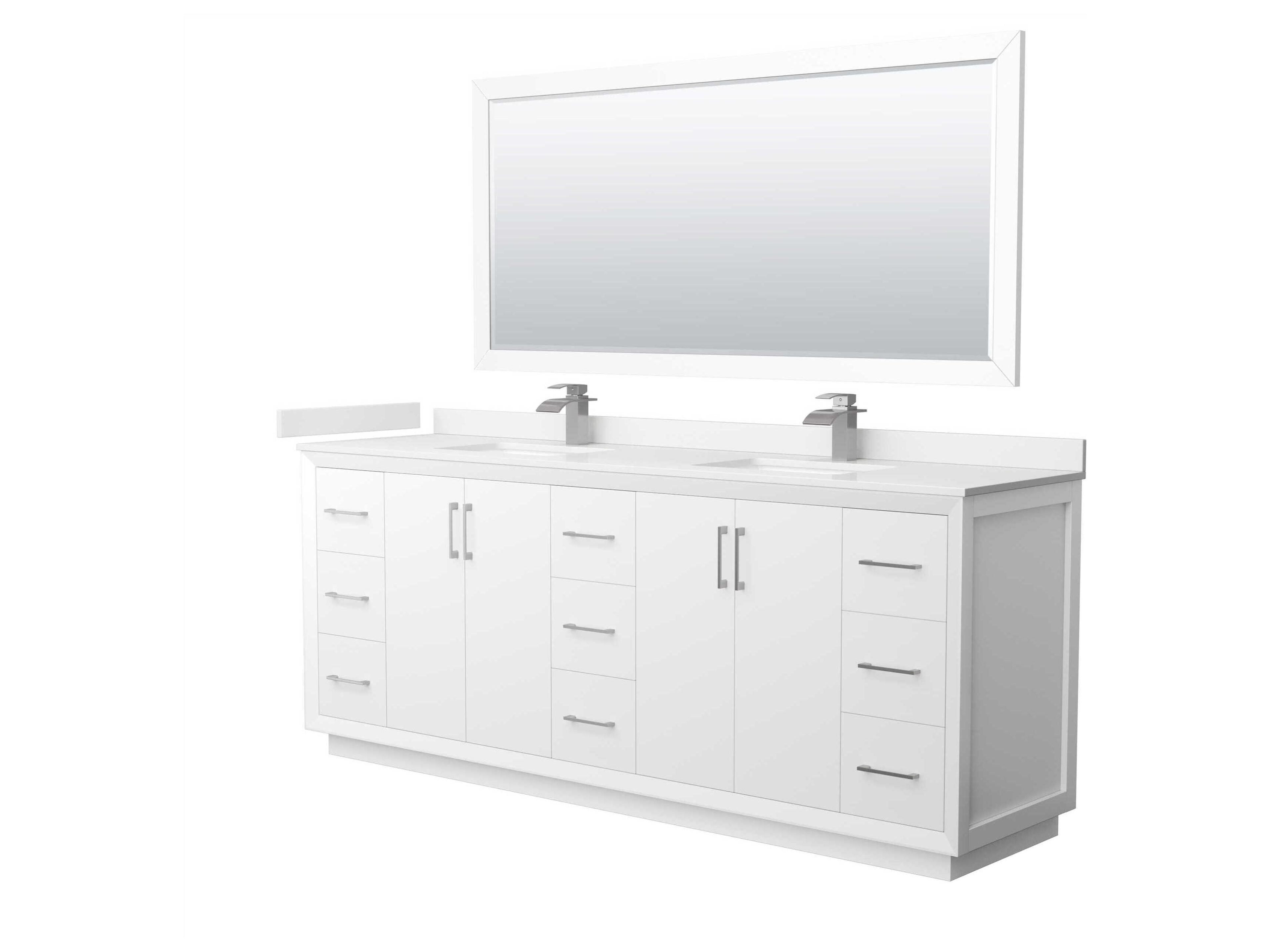 Wyndham Collection Strada 84" White Vanity with 70" Mirror