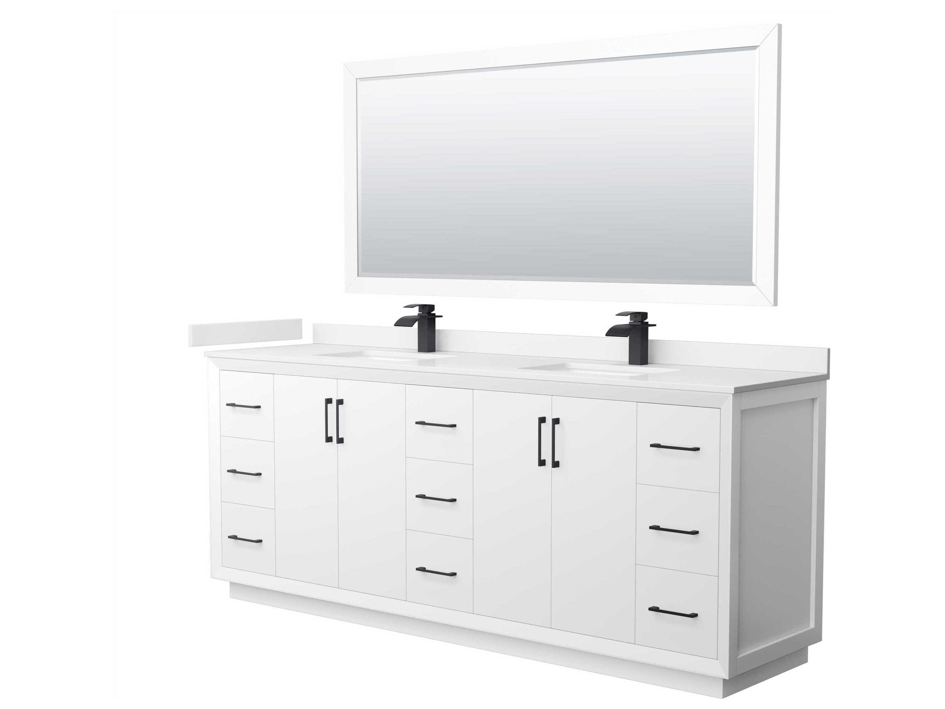 Wyndham Collection Strada 84" White Vanity with 70" Mirror