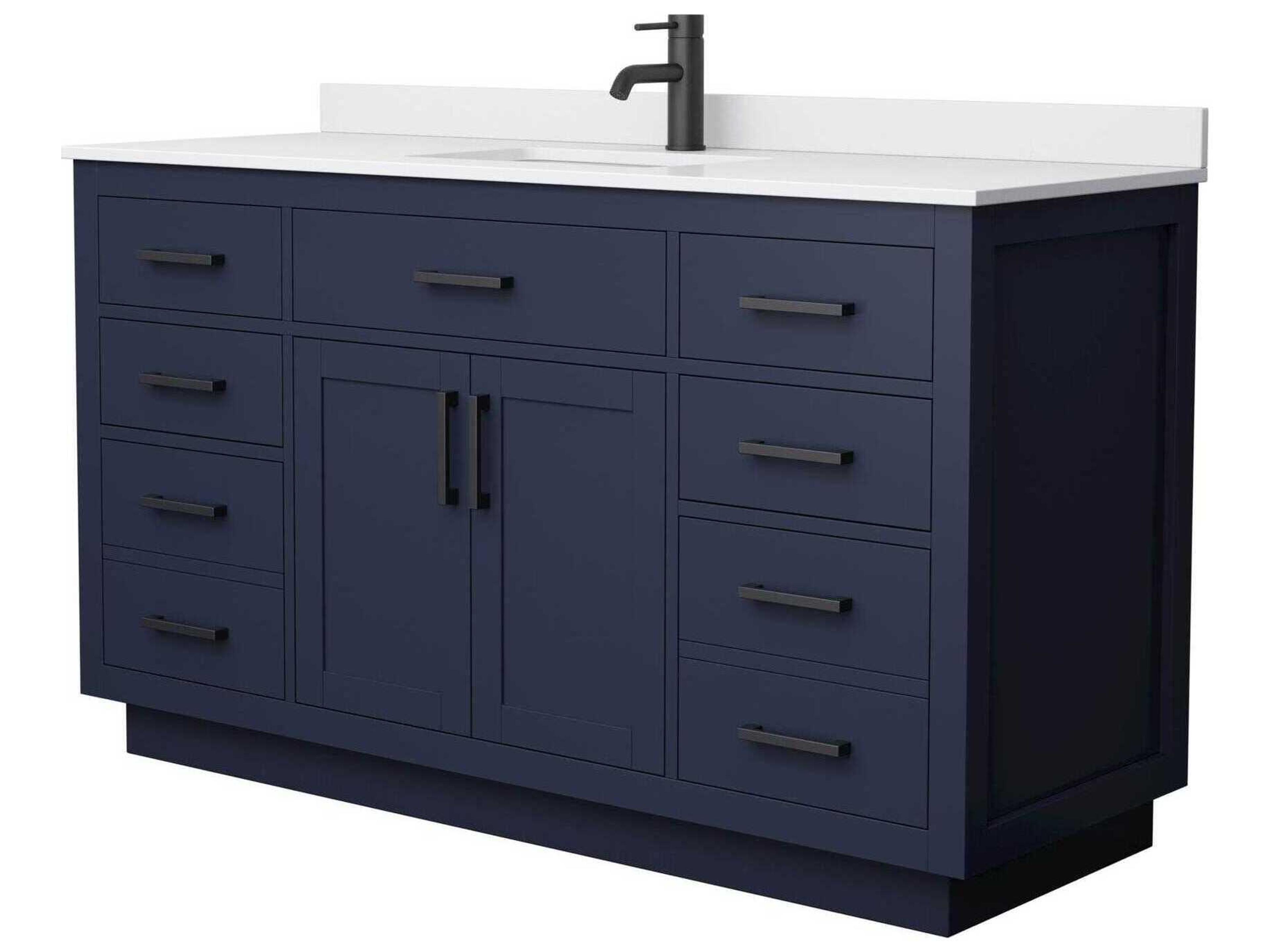 Wyndham Collection Beckett-TK 60" Dark Blue Vanity with Toe Kick