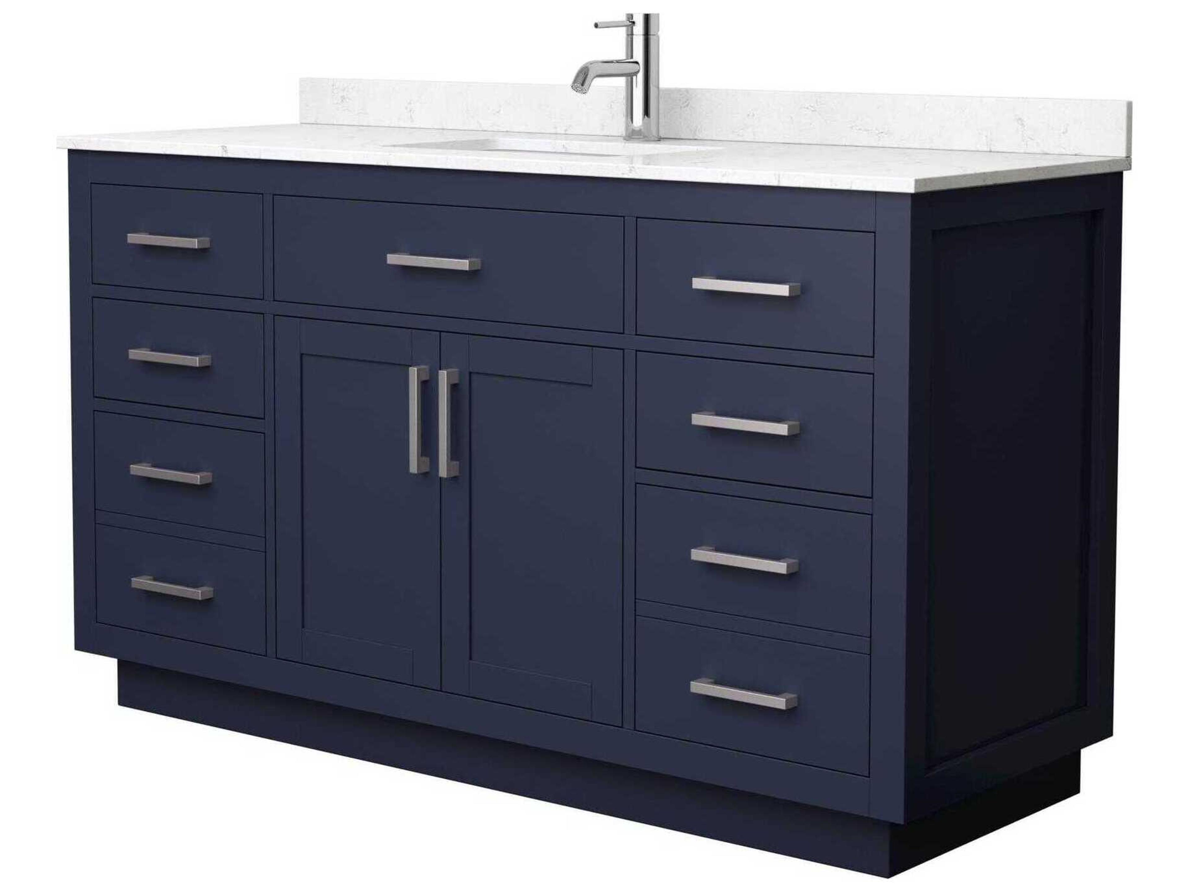 Wyndham Collection Beckett-TK 60" Dark Blue Vanity with Toe Kick