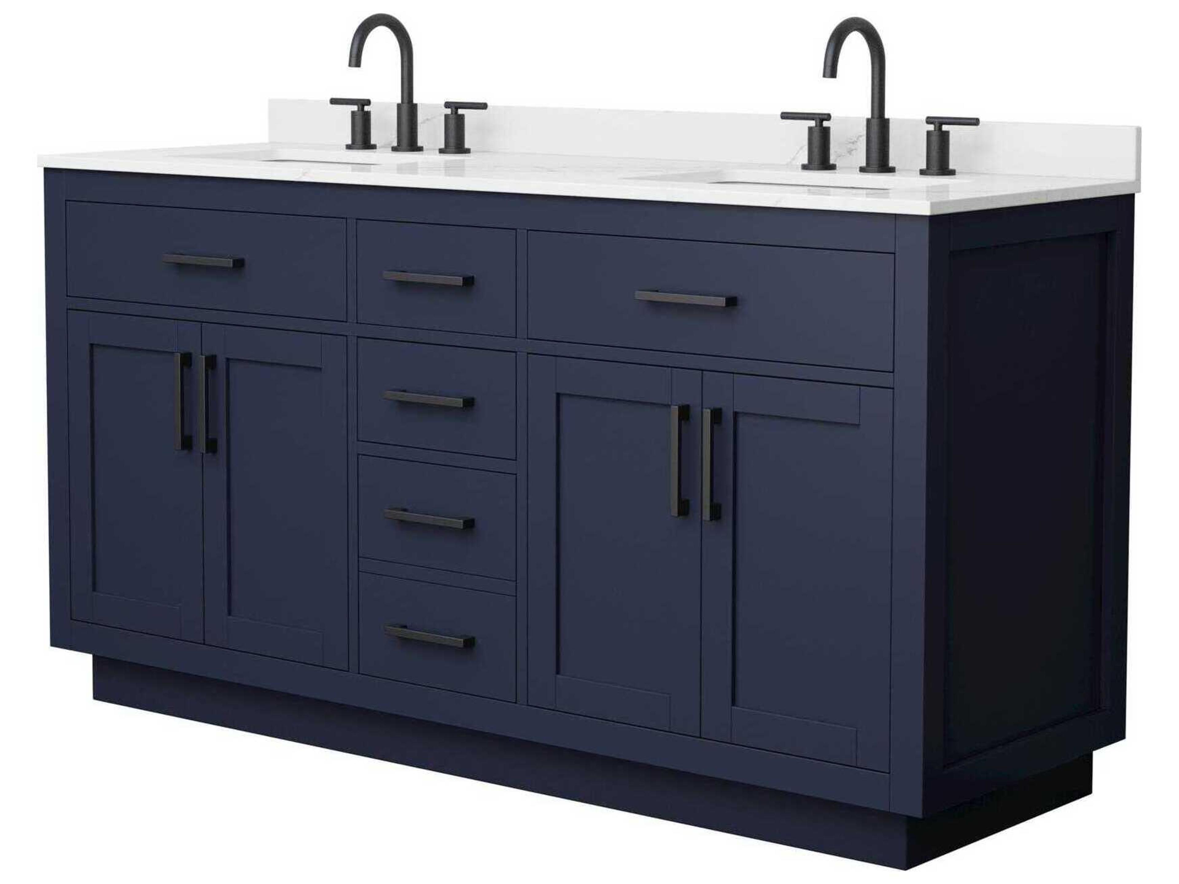 Wyndham Collection Beckett-TK 66" Dark Blue Vanity with Toe Kick