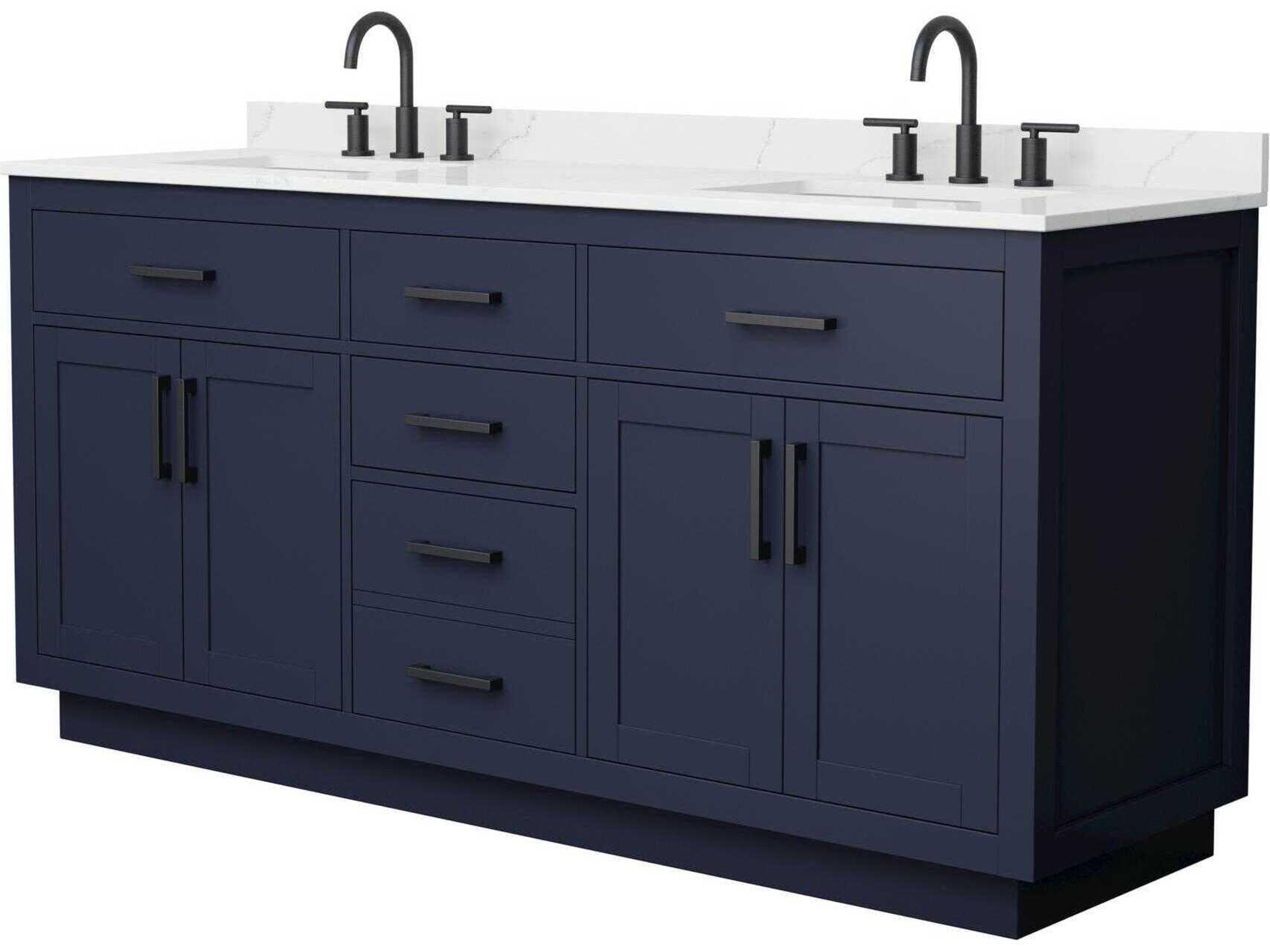 Wyndham Collection Beckett-TK 72" Dark Blue Vanity with Toe Kick