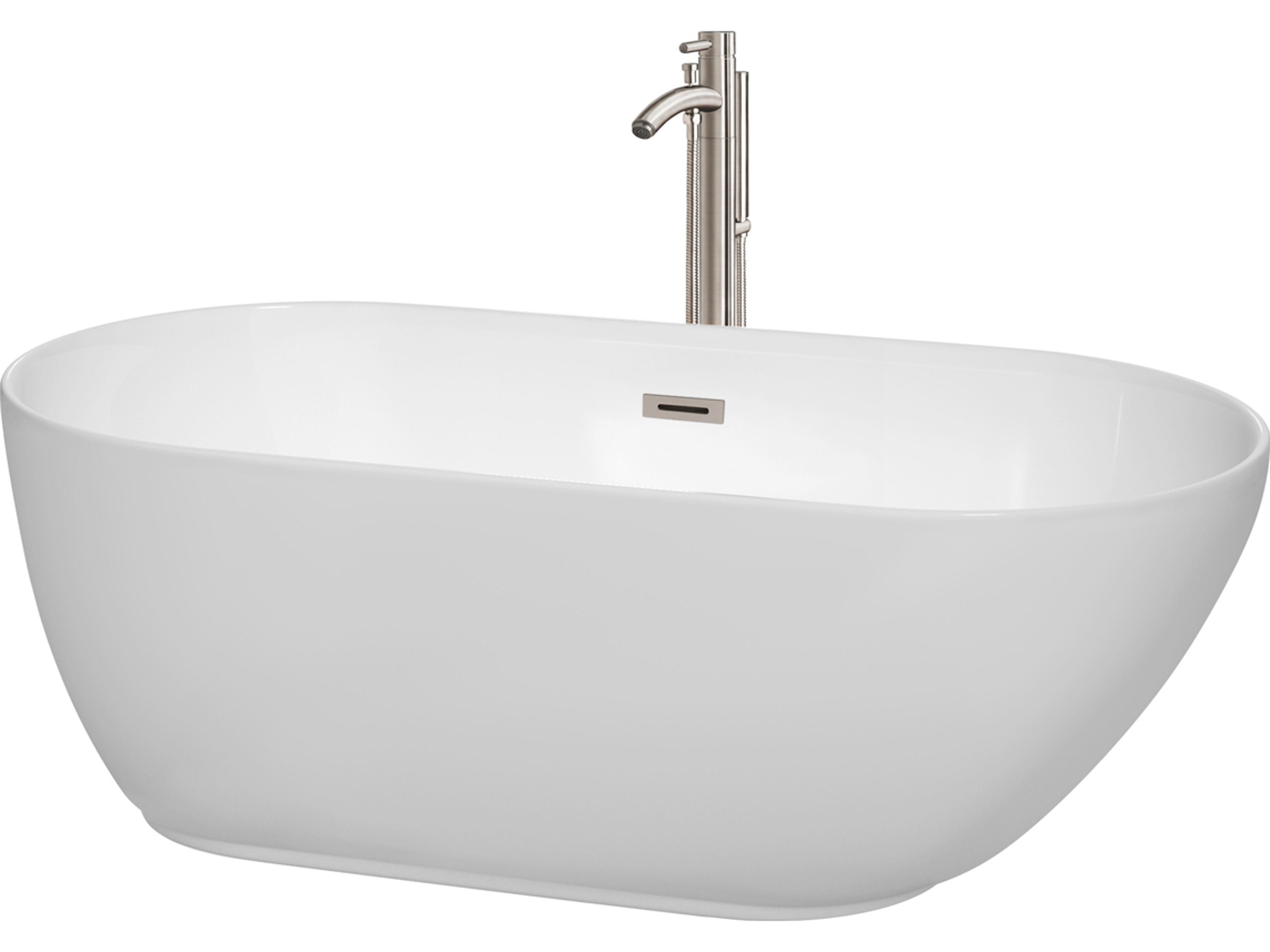 Melissa White Bathtub with Floor Mounted Faucet, Drain and Overflow Trim