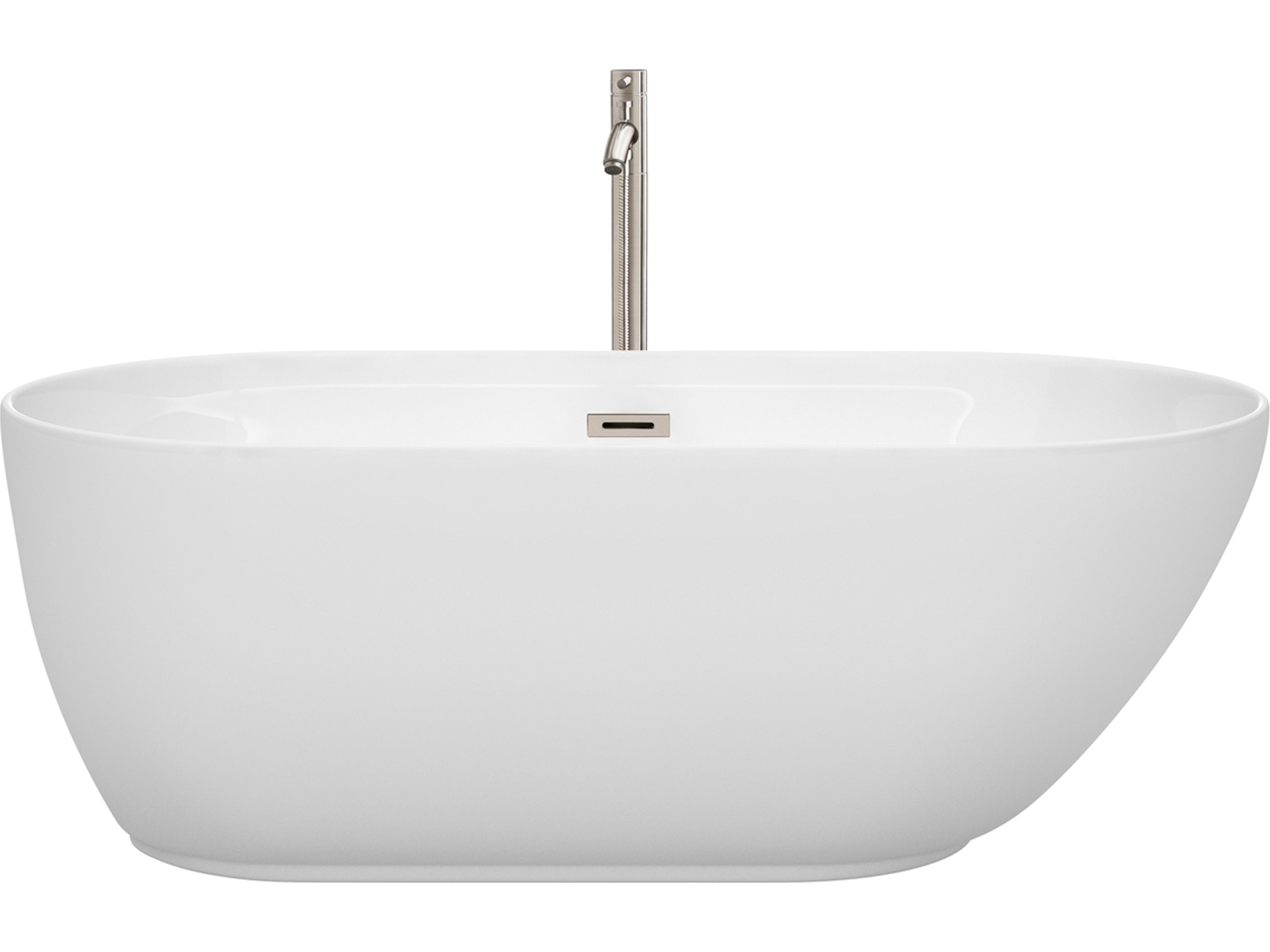 Wyndham Collection Melissa White Bathtub with Floor Mounted Faucet, Drain and Overflow Trim