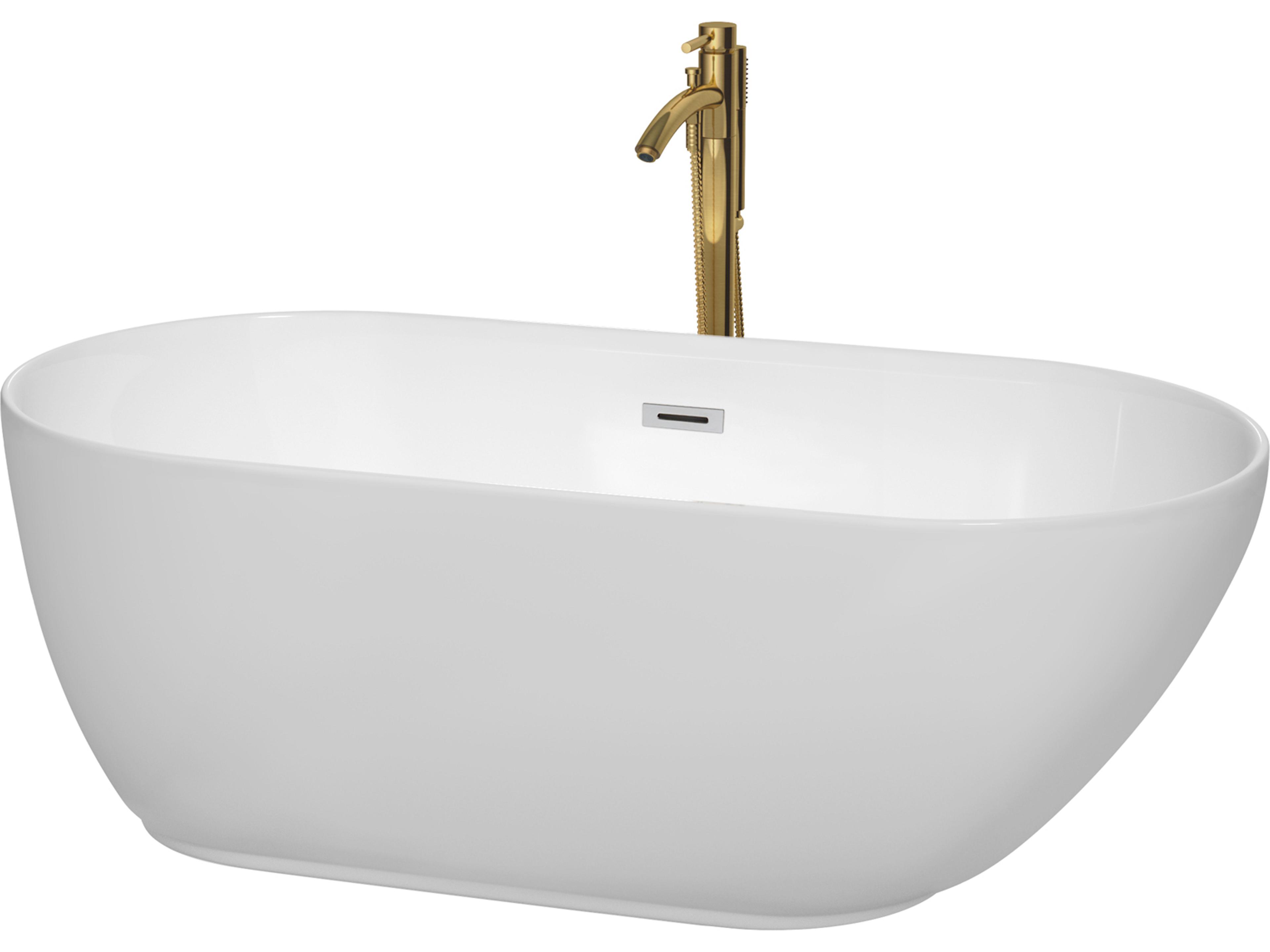 Wyndham Collection Melissa White Bathtub with Polished Chrome Trim and Floor Mounted Faucet