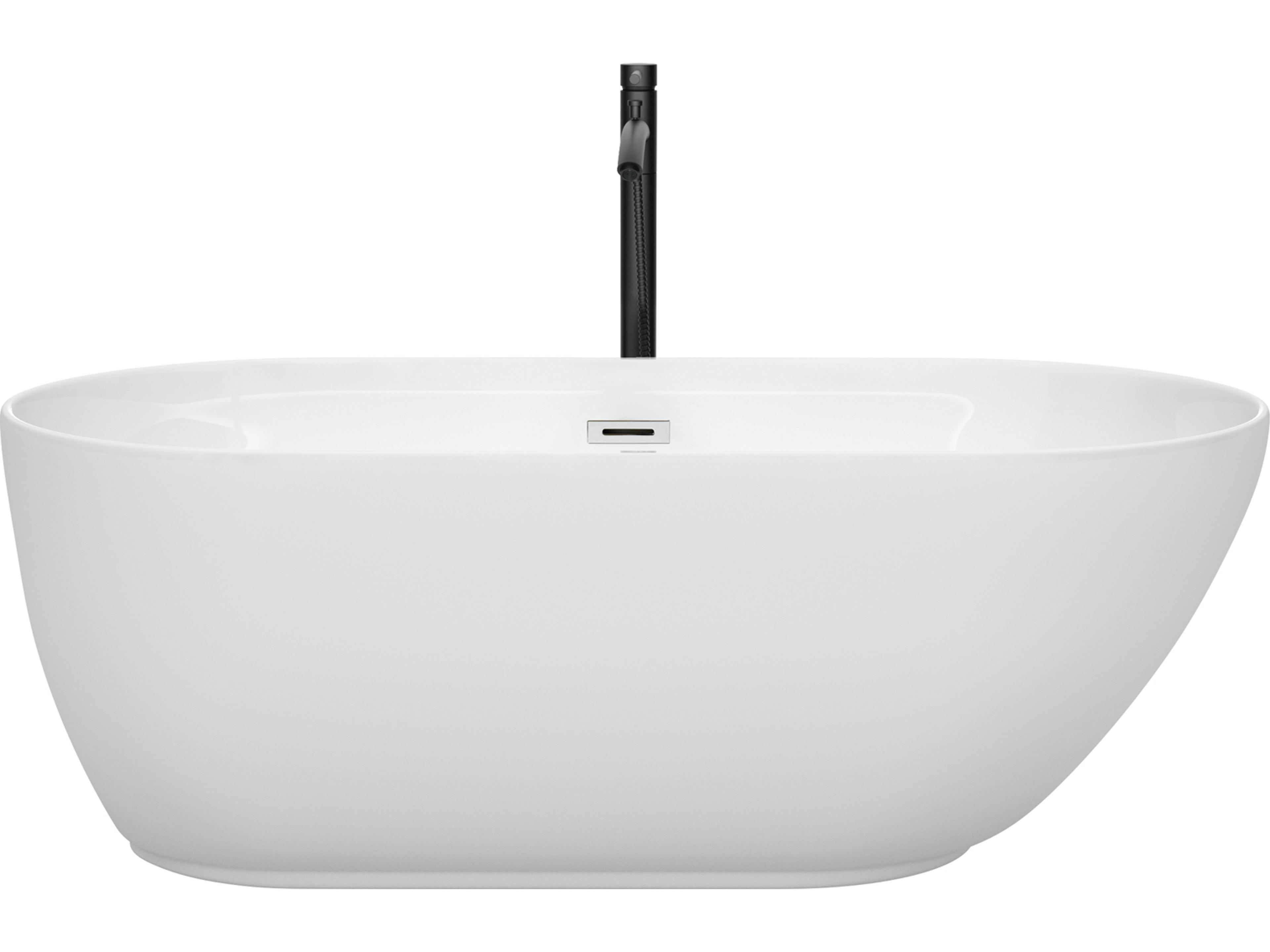 Wyndham Collection Melissa White Bathtub with Polished Chrome Trim and Floor Mounted Faucet