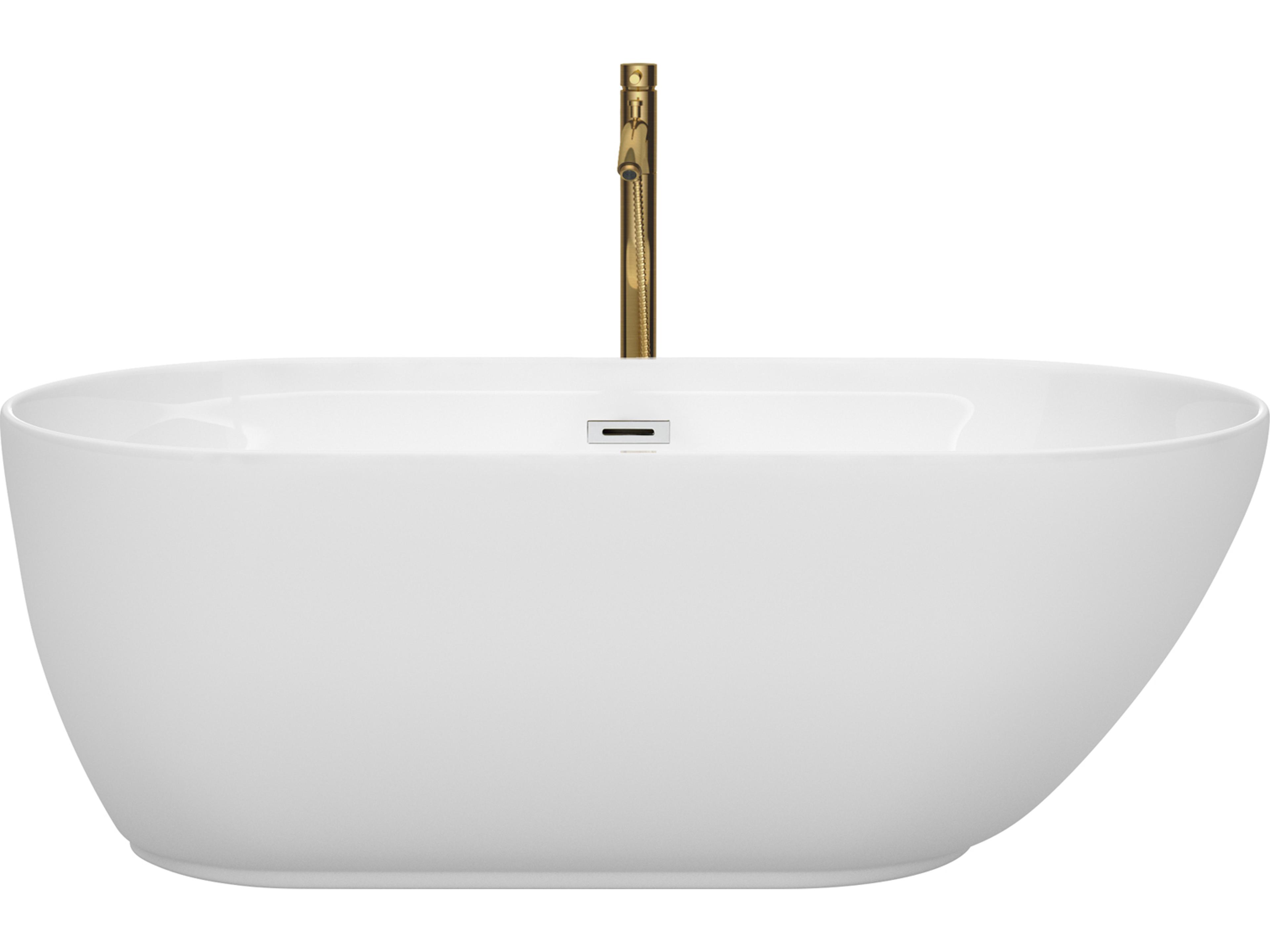 Wyndham Collection Melissa White Bathtub with Polished Chrome Trim and Floor Mounted Faucet