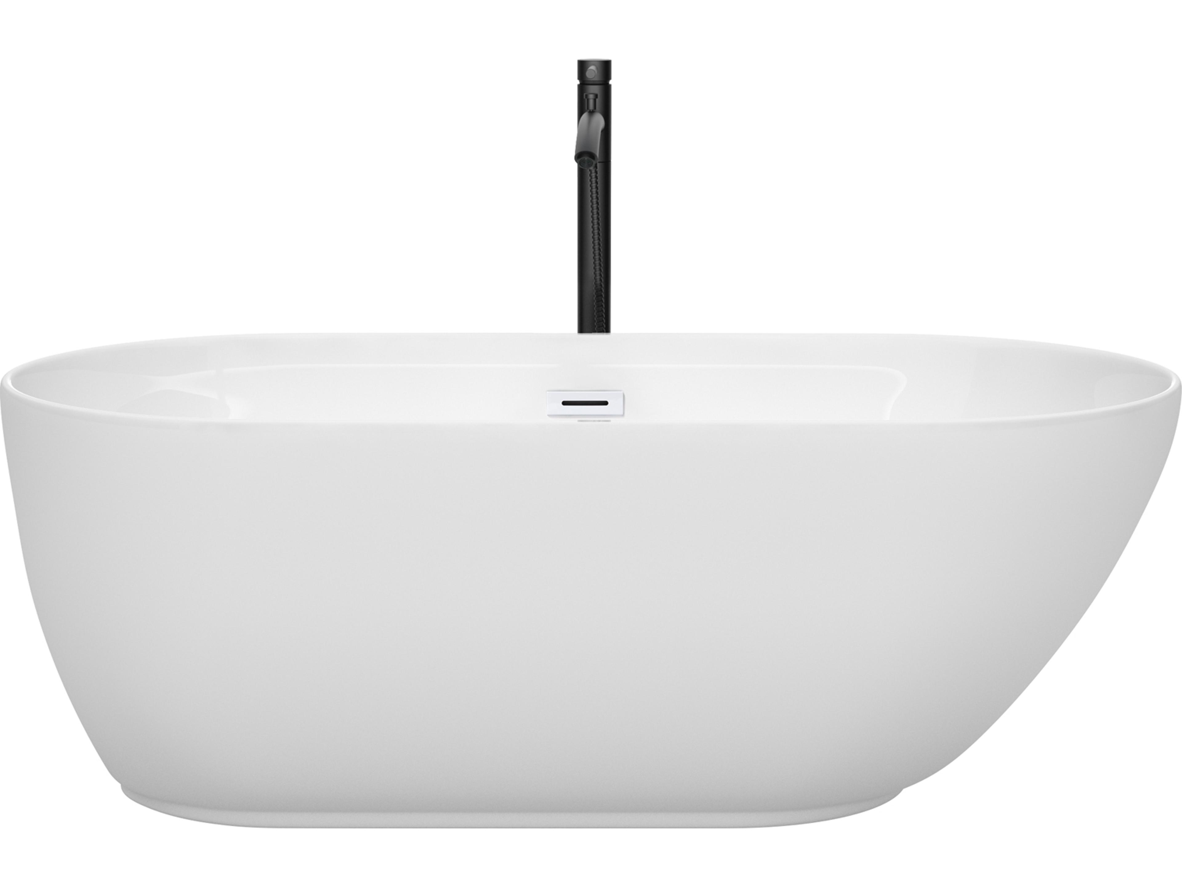 Wyndham Collection Melissa White Bathtub with Shiny White Trim and Floor Mounted Faucet