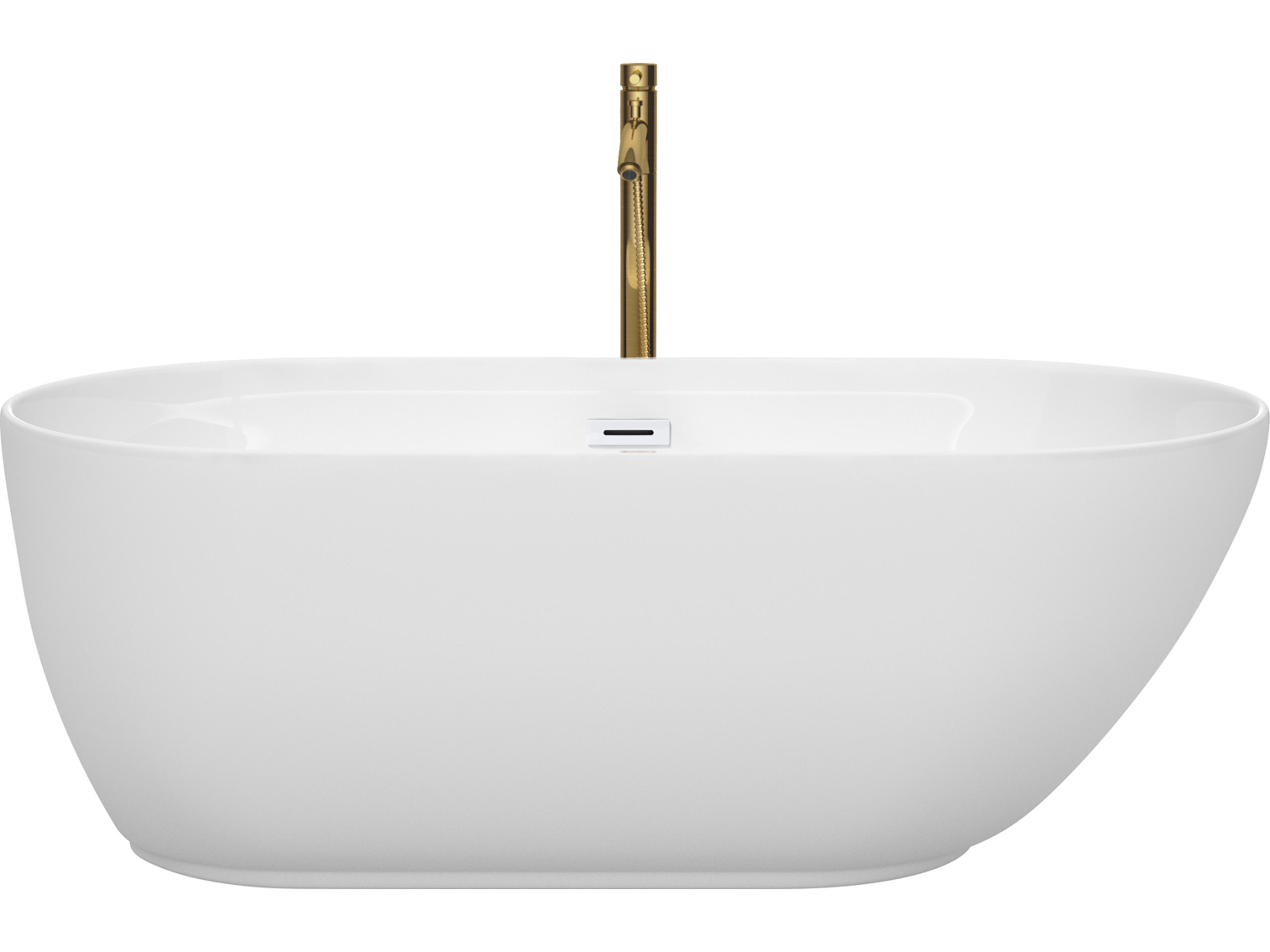 Wyndham Collection Melissa White Bathtub with Shiny White Trim and Floor Mounted Faucet