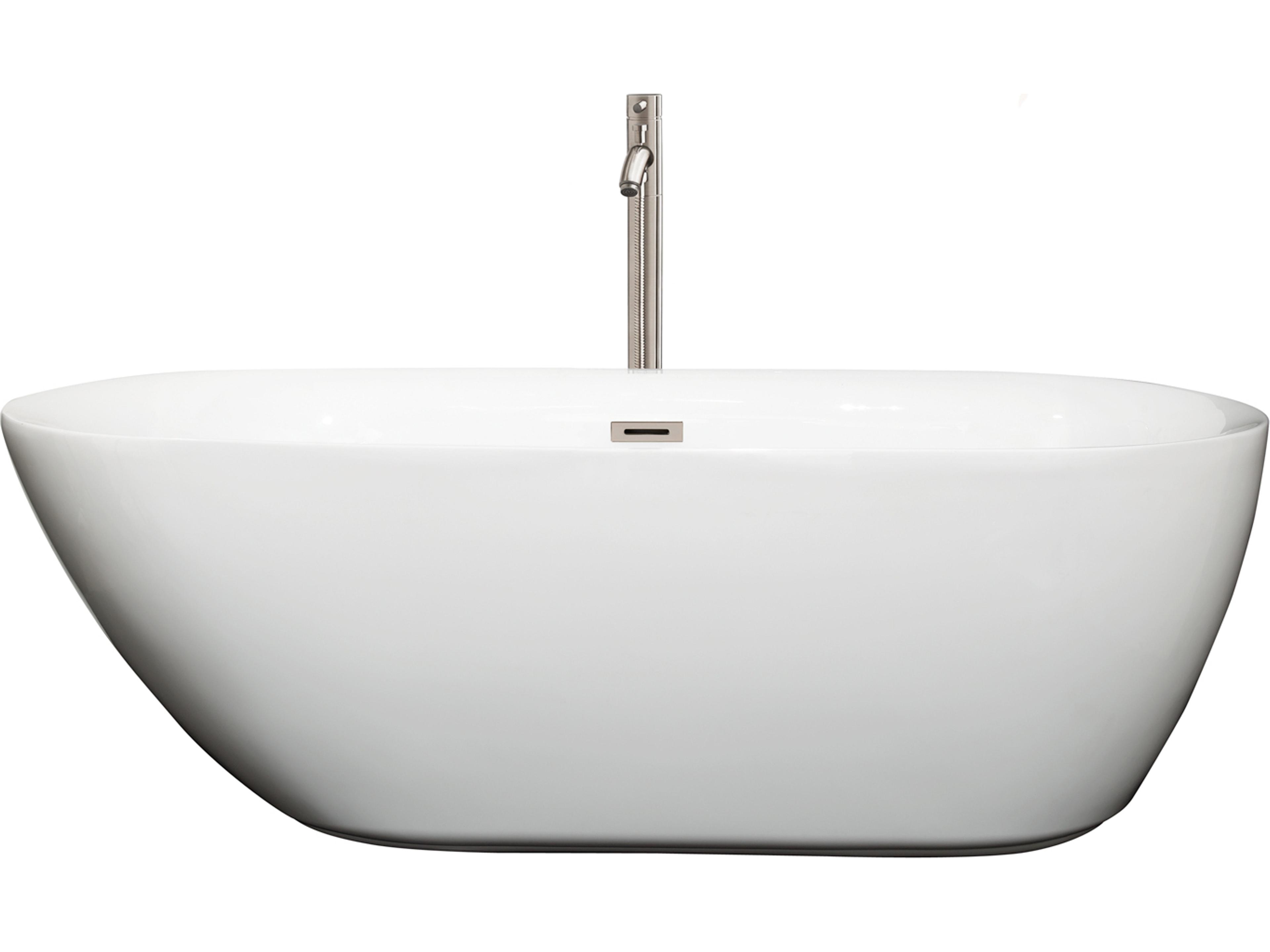 Wyndham Collection Melissa White Bathtub with Floor Mounted Faucet, Drain and Overflow Trim