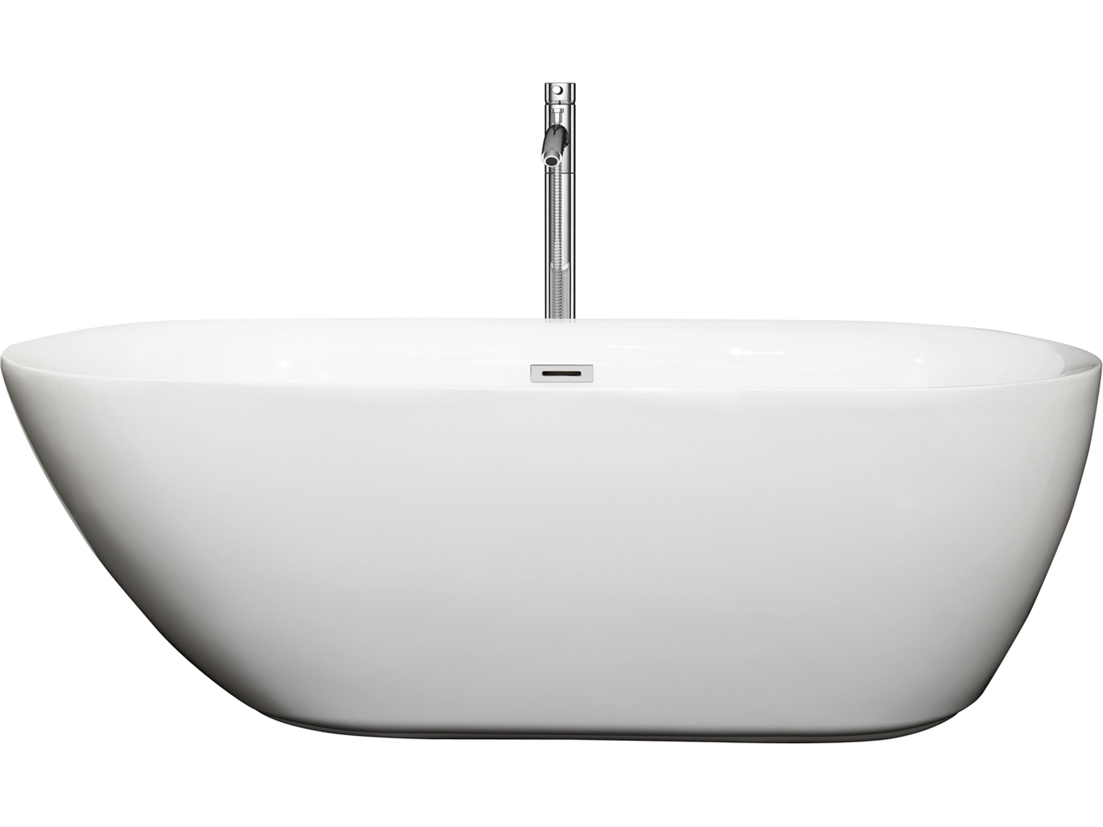Wyndham Collection Melissa White Bathtub with Floor Mounted Faucet, Drain and Overflow Trim