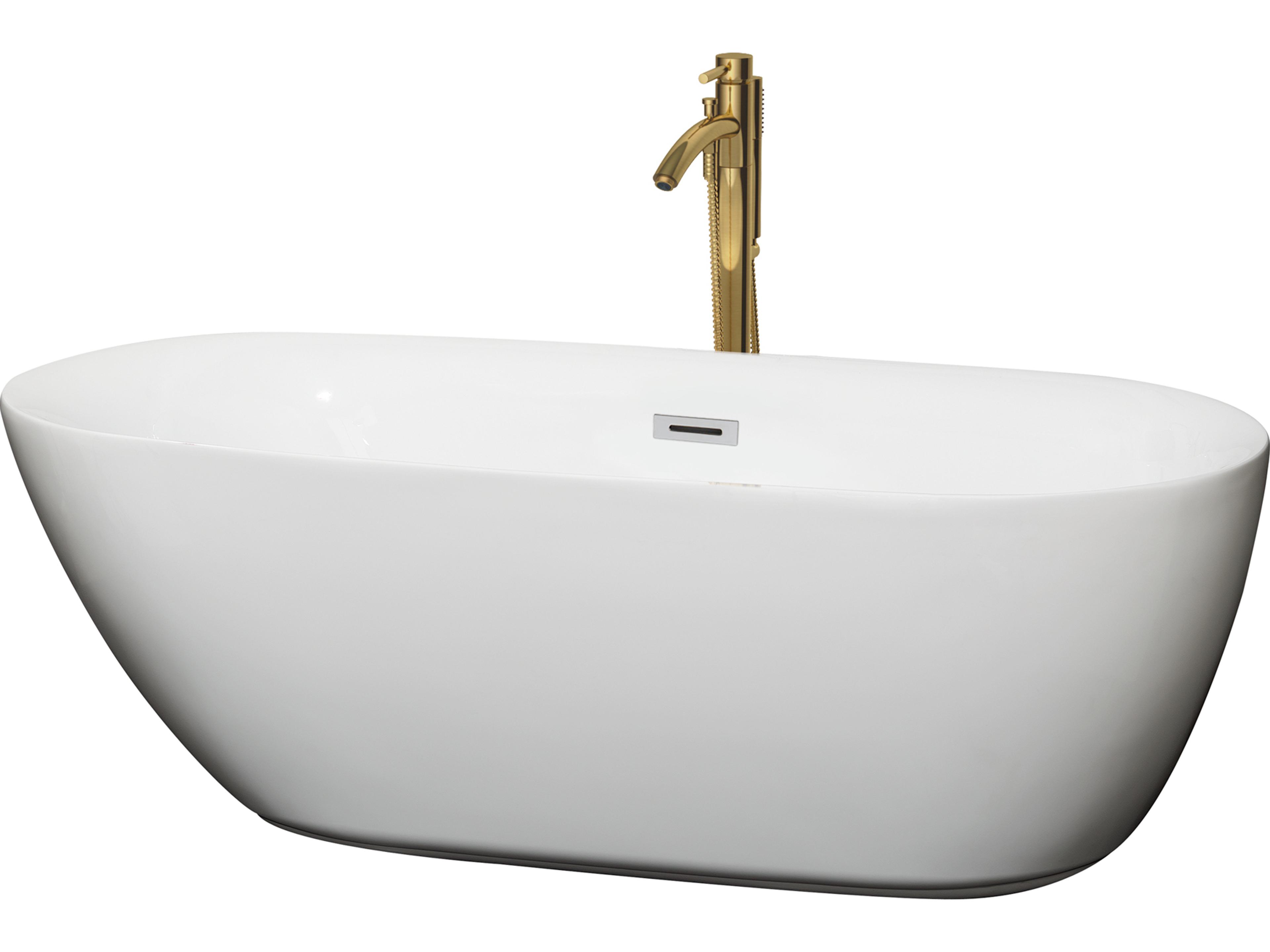 Wyndham Collection Melissa White Bathtub with Polished Chrome Trim and Floor Mounted Faucet