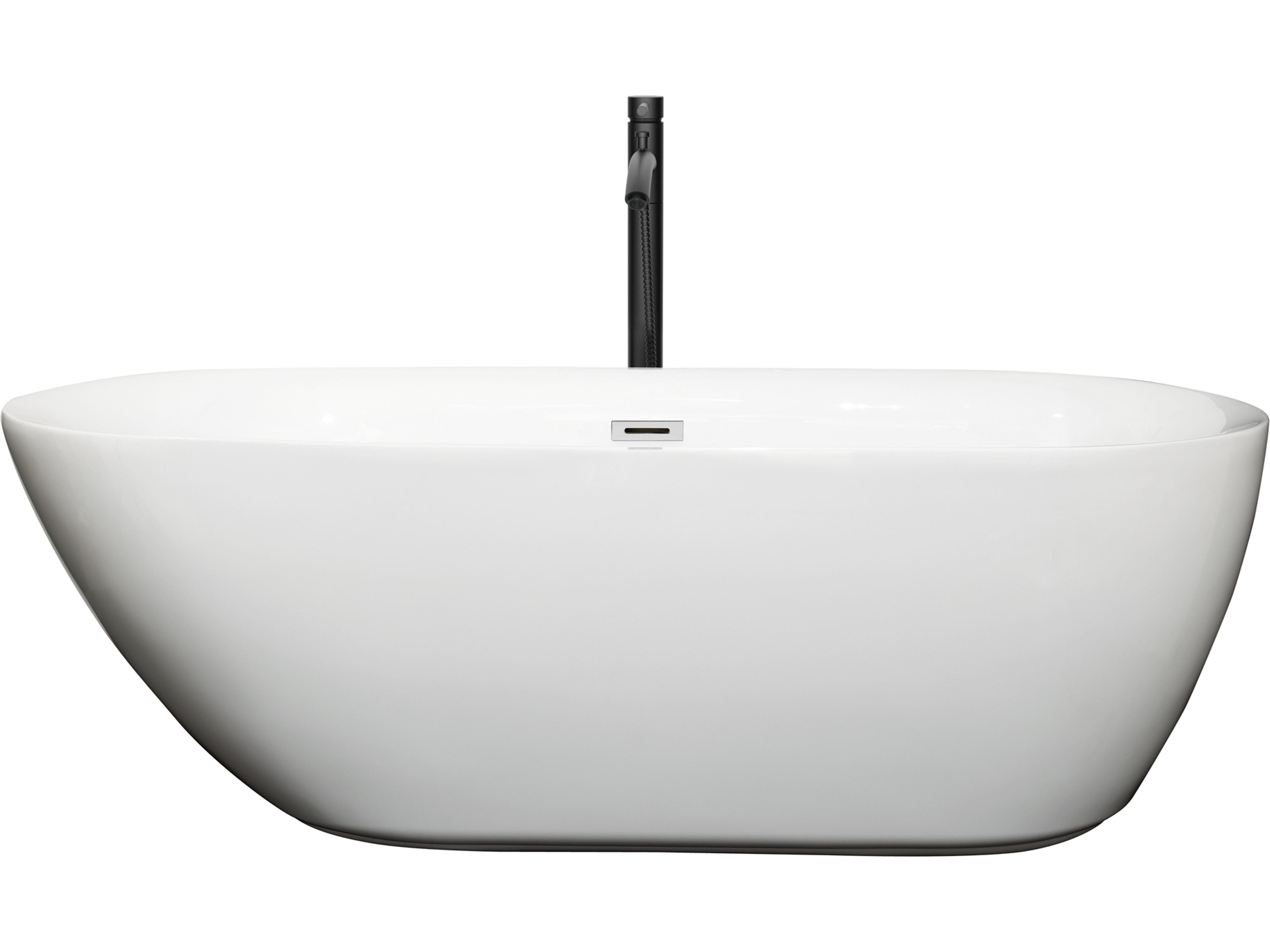 Wyndham Collection Melissa White Bathtub with Polished Chrome Trim and Floor Mounted Faucet