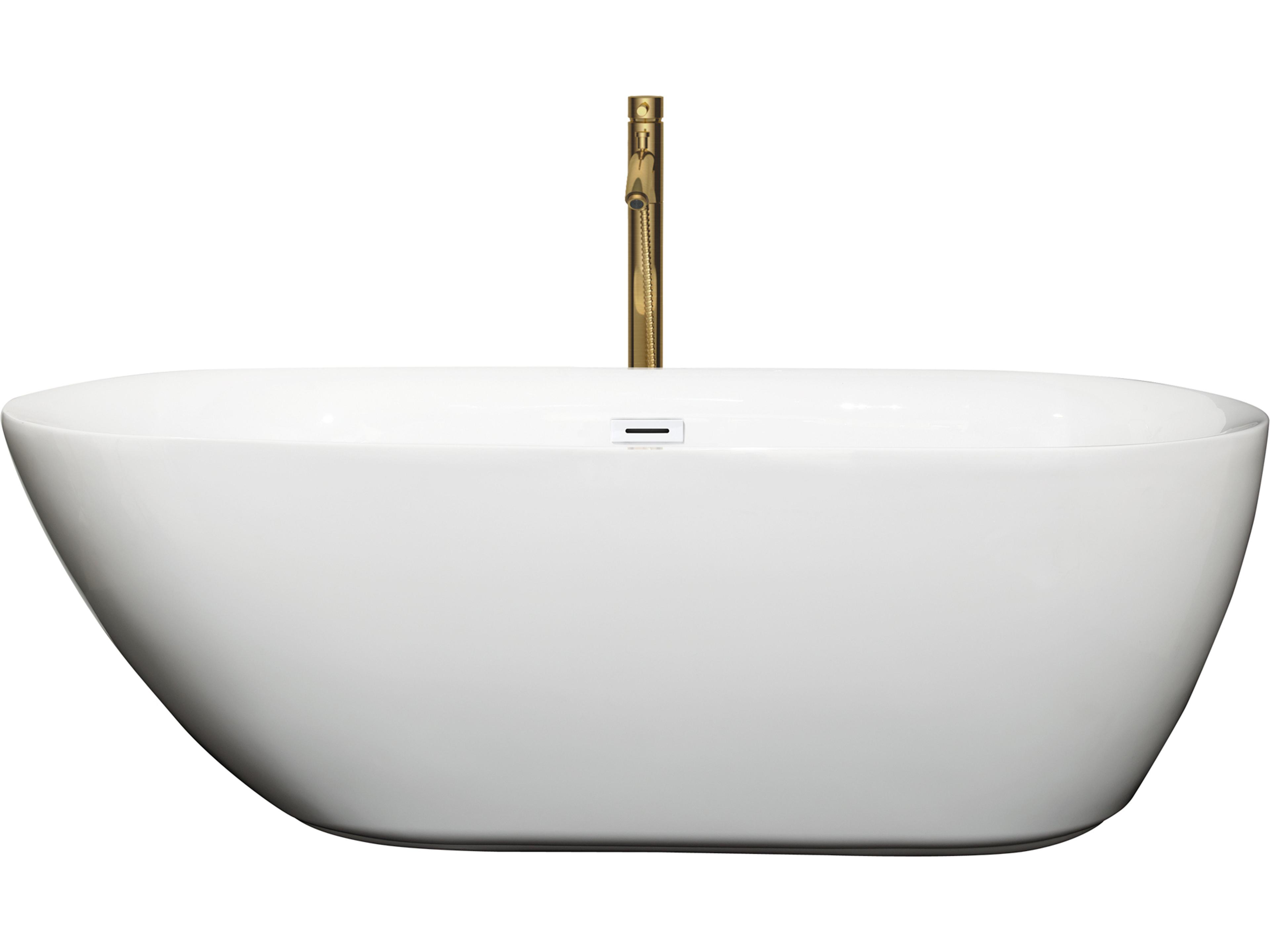 Wyndham Collection Melissa White Bathtub with Shiny White Trim and Floor Mounted Faucet