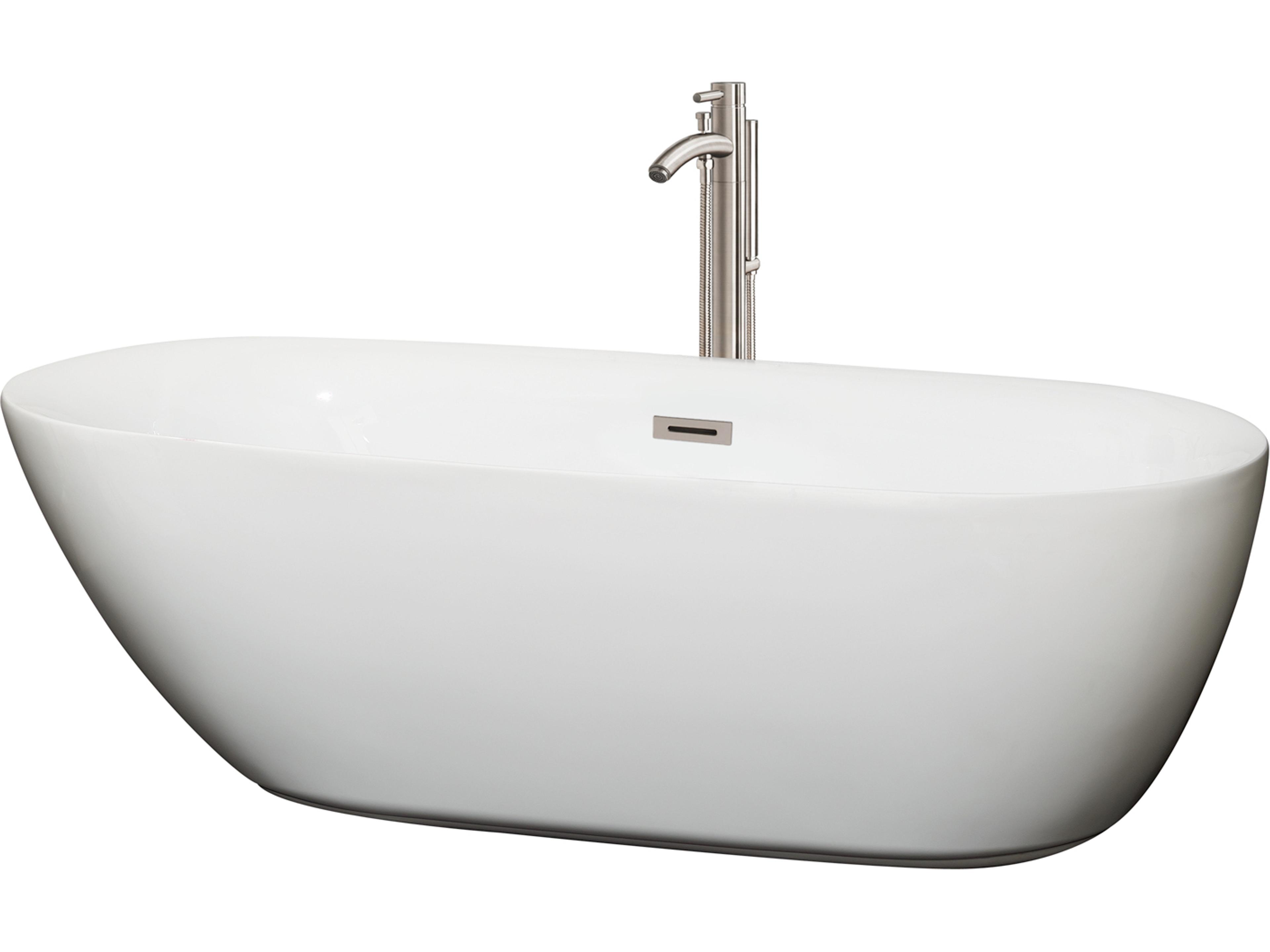 Melissa White Bathtub with Floor Mounted Faucet, Drain and Overflow Trim