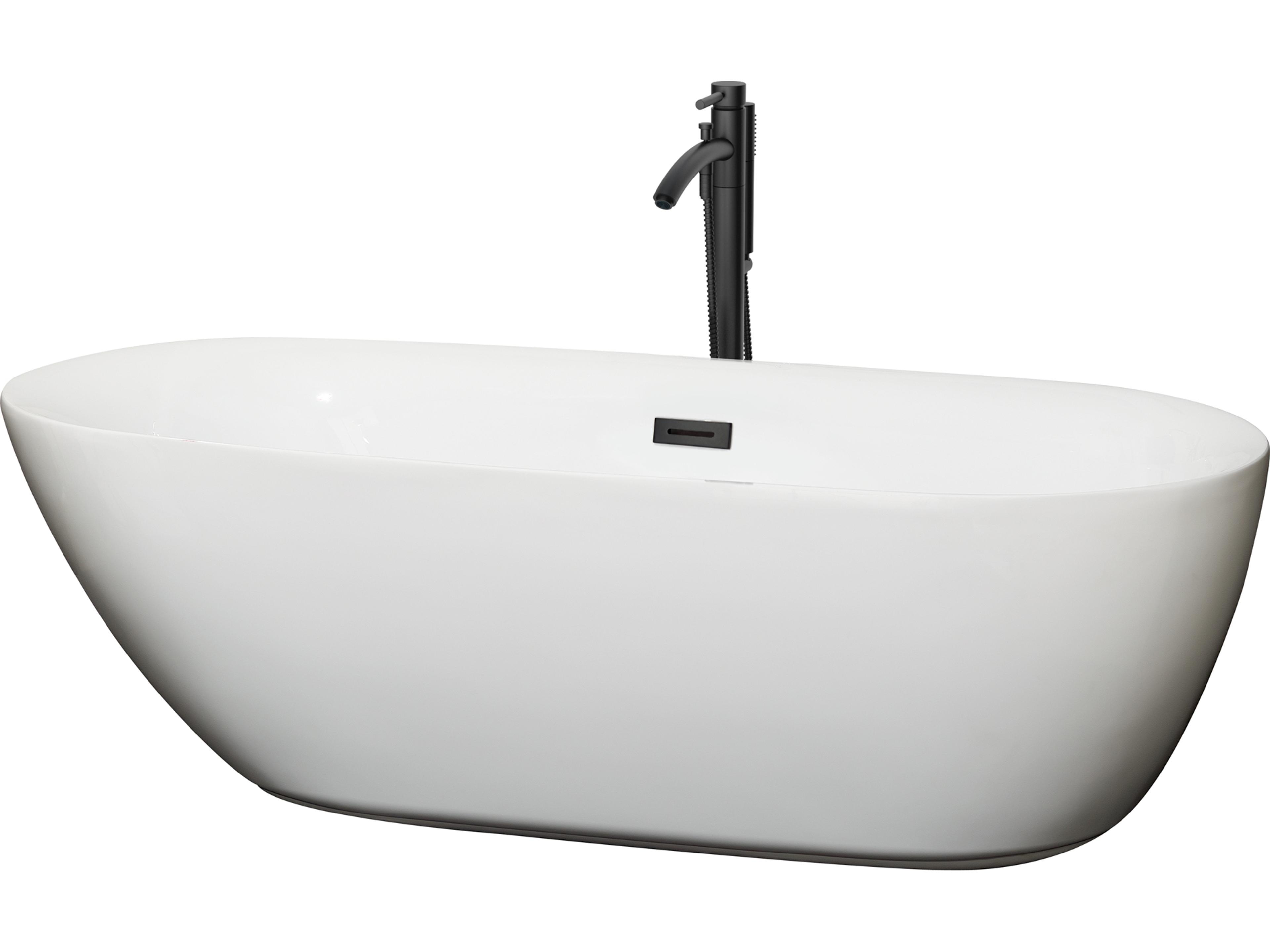 Wyndham Collection Melissa White Bathtub with Floor Mounted Faucet, Drain and Overflow Trim