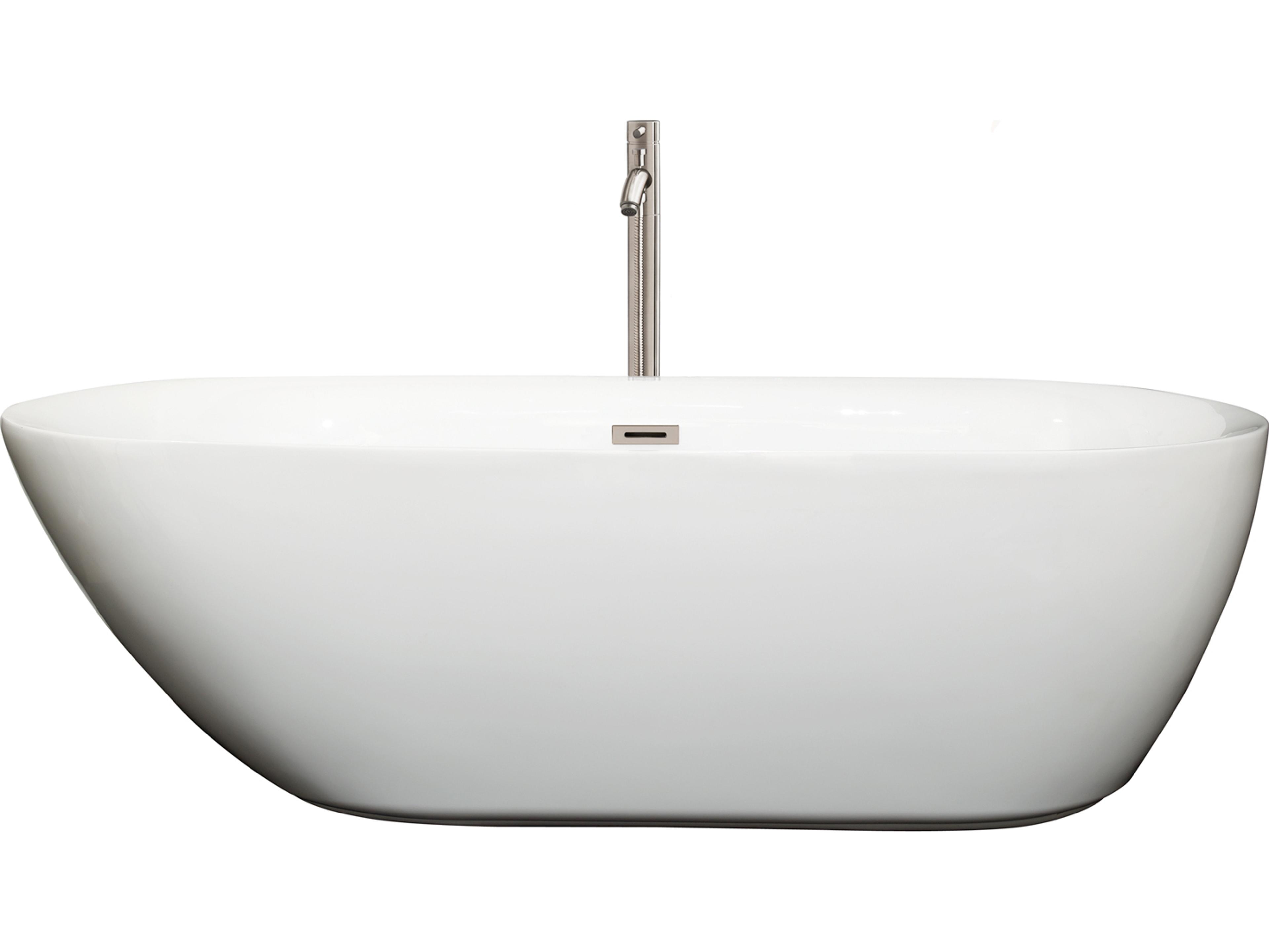 Wyndham Collection Melissa White Bathtub with Floor Mounted Faucet, Drain and Overflow Trim
