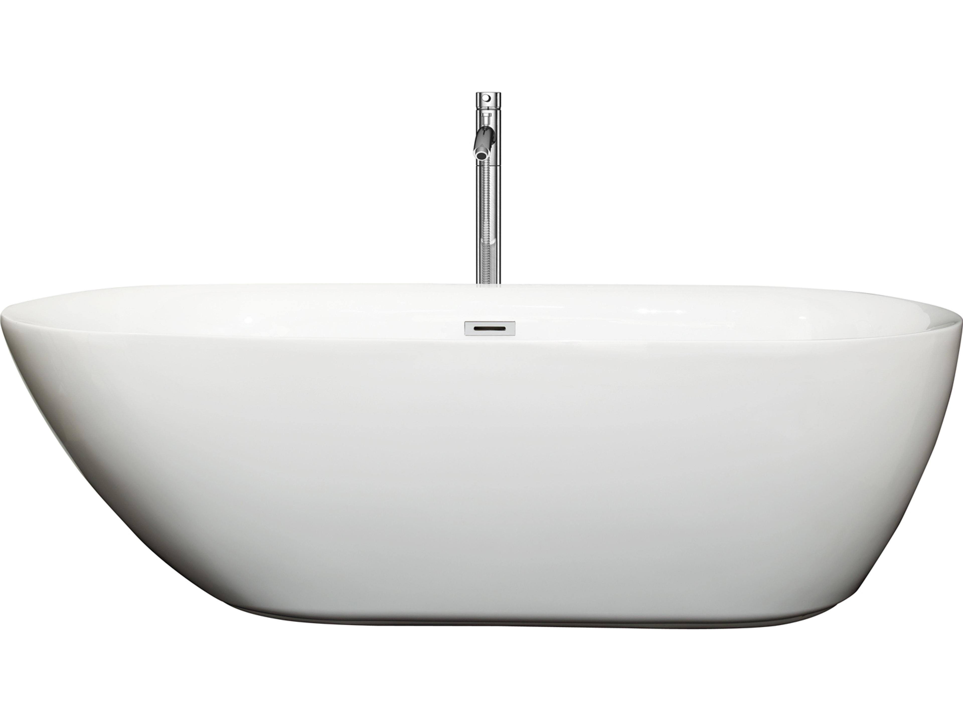 Wyndham Collection Melissa White Bathtub with Floor Mounted Faucet, Drain and Overflow Trim