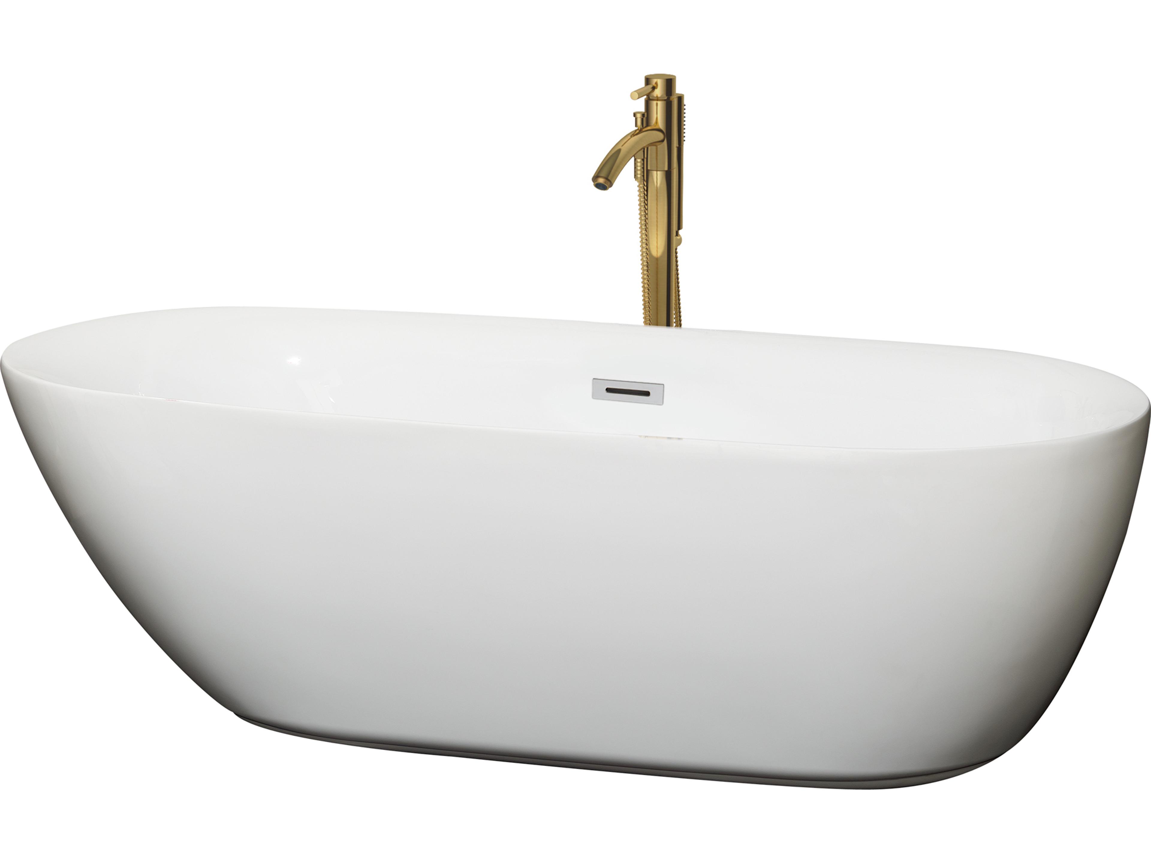 Wyndham Collection Melissa White Bathtub with Polished Chrome Trim and Floor Mounted Faucet
