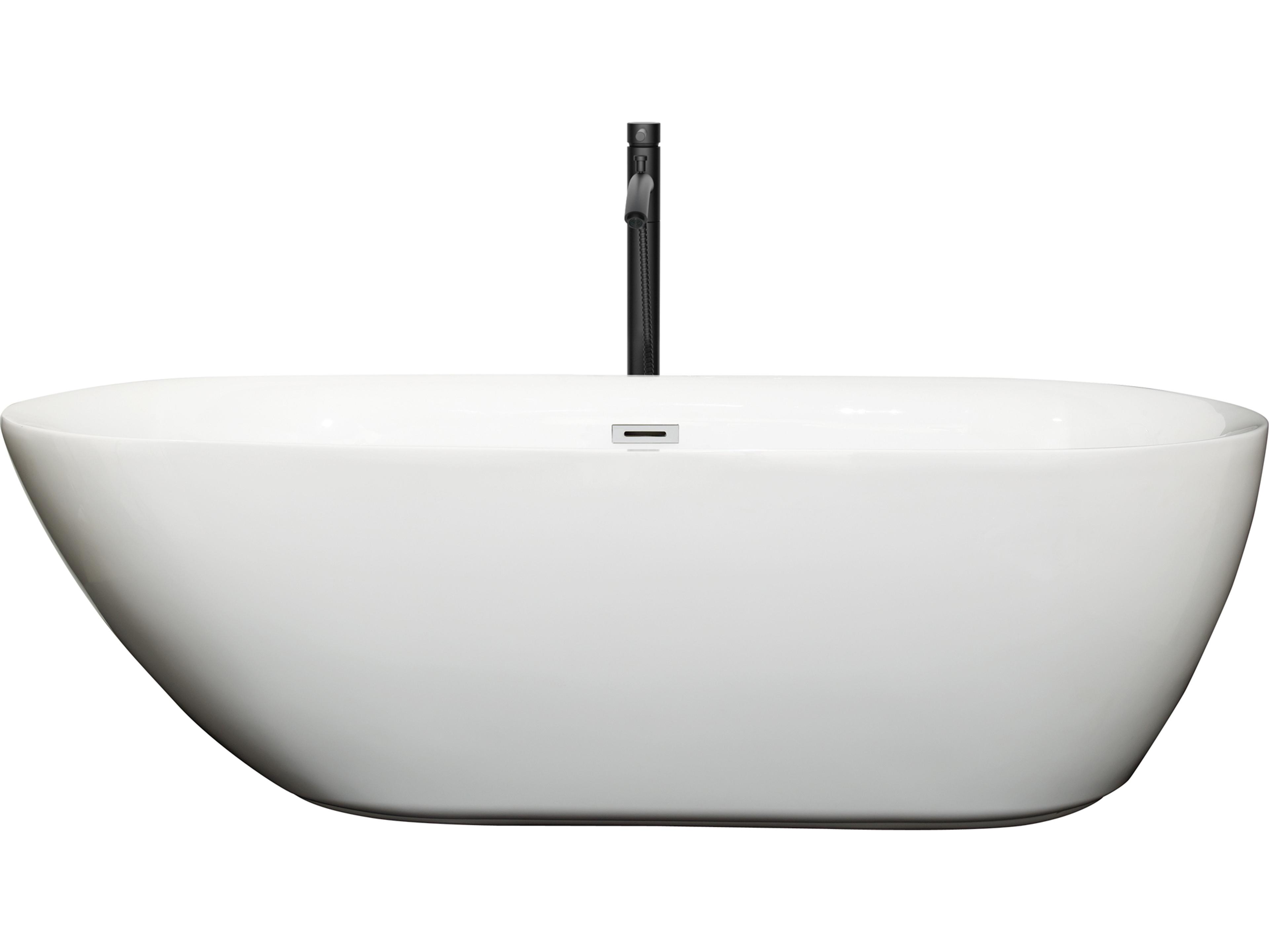 Wyndham Collection Melissa White Bathtub with Polished Chrome Trim and Floor Mounted Faucet