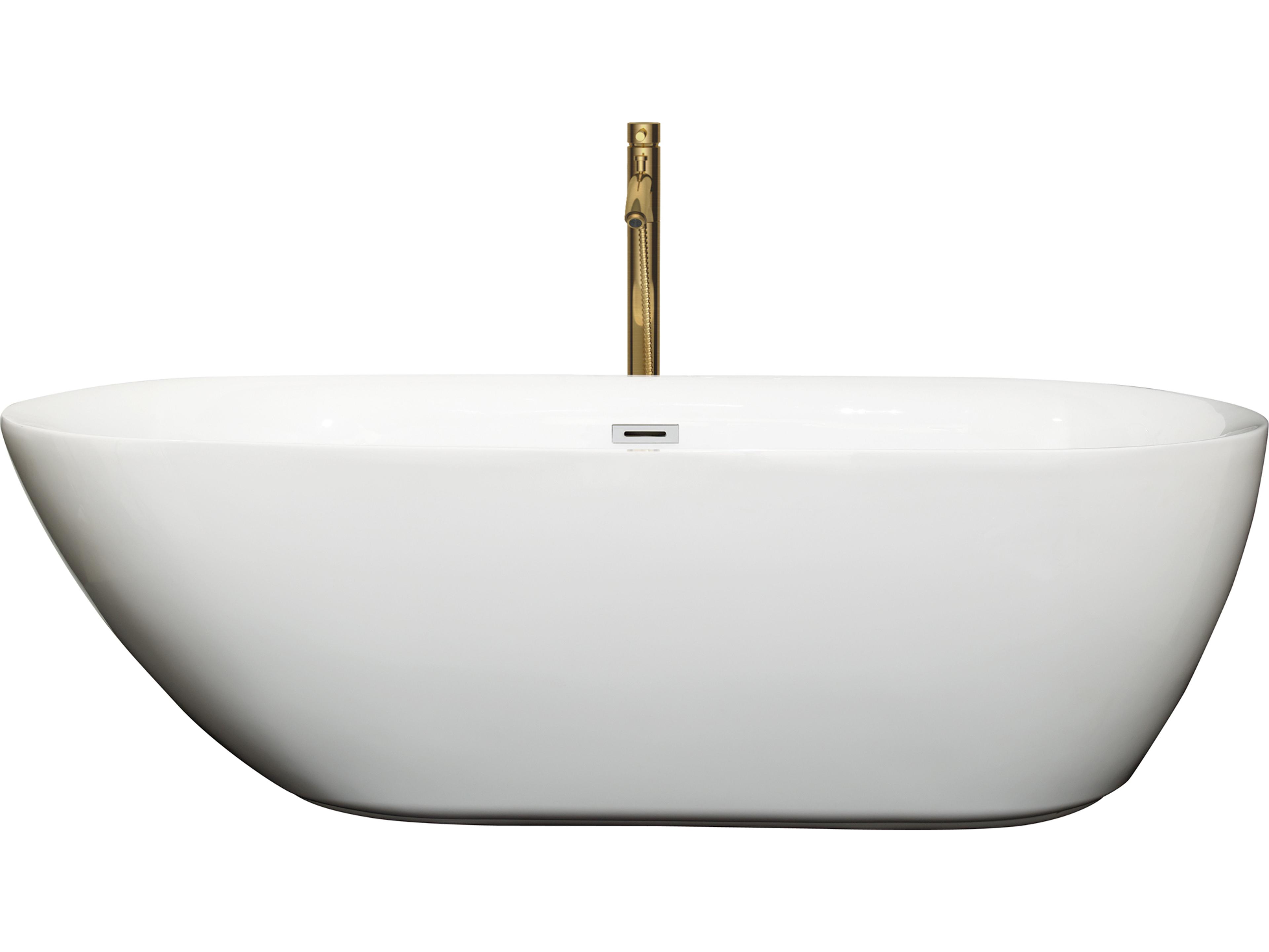 Wyndham Collection Melissa White Bathtub with Polished Chrome Trim and Floor Mounted Faucet