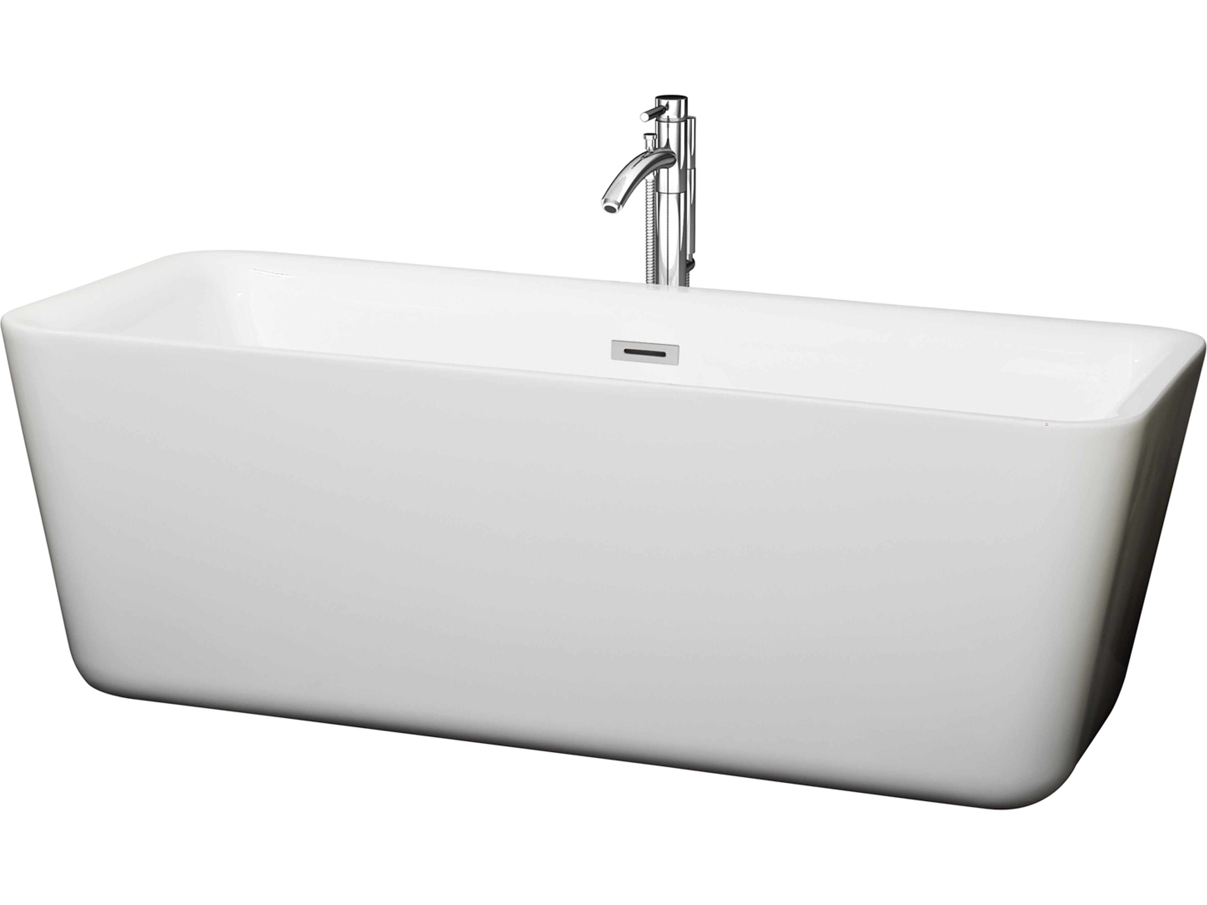 Wyndham Collection Emily White Bathtub with Floor Mounted Faucet, Drain and Overflow Trim