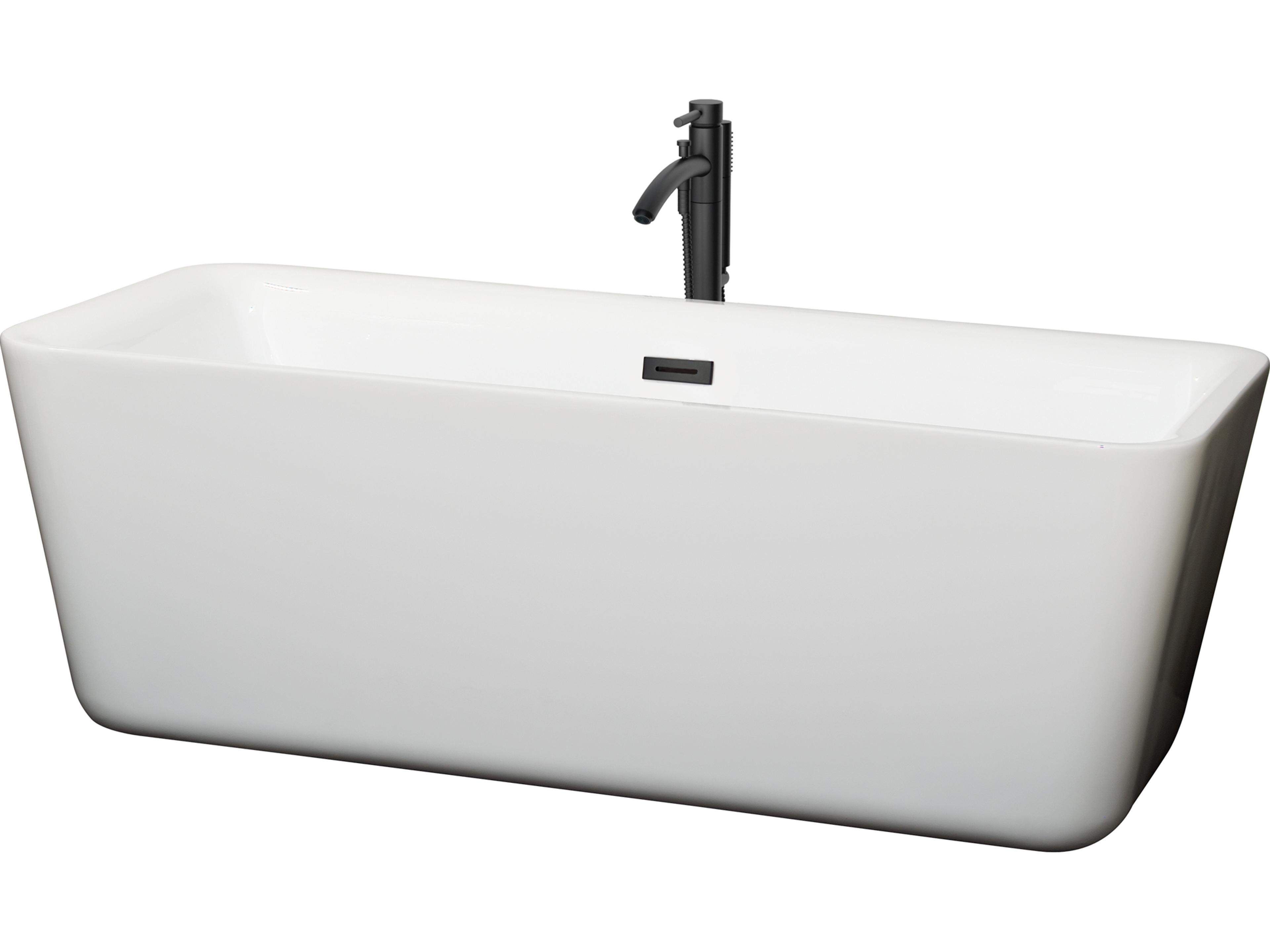 Wyndham Collection Emily White Bathtub with Floor Mounted Faucet, Drain and Overflow Trim