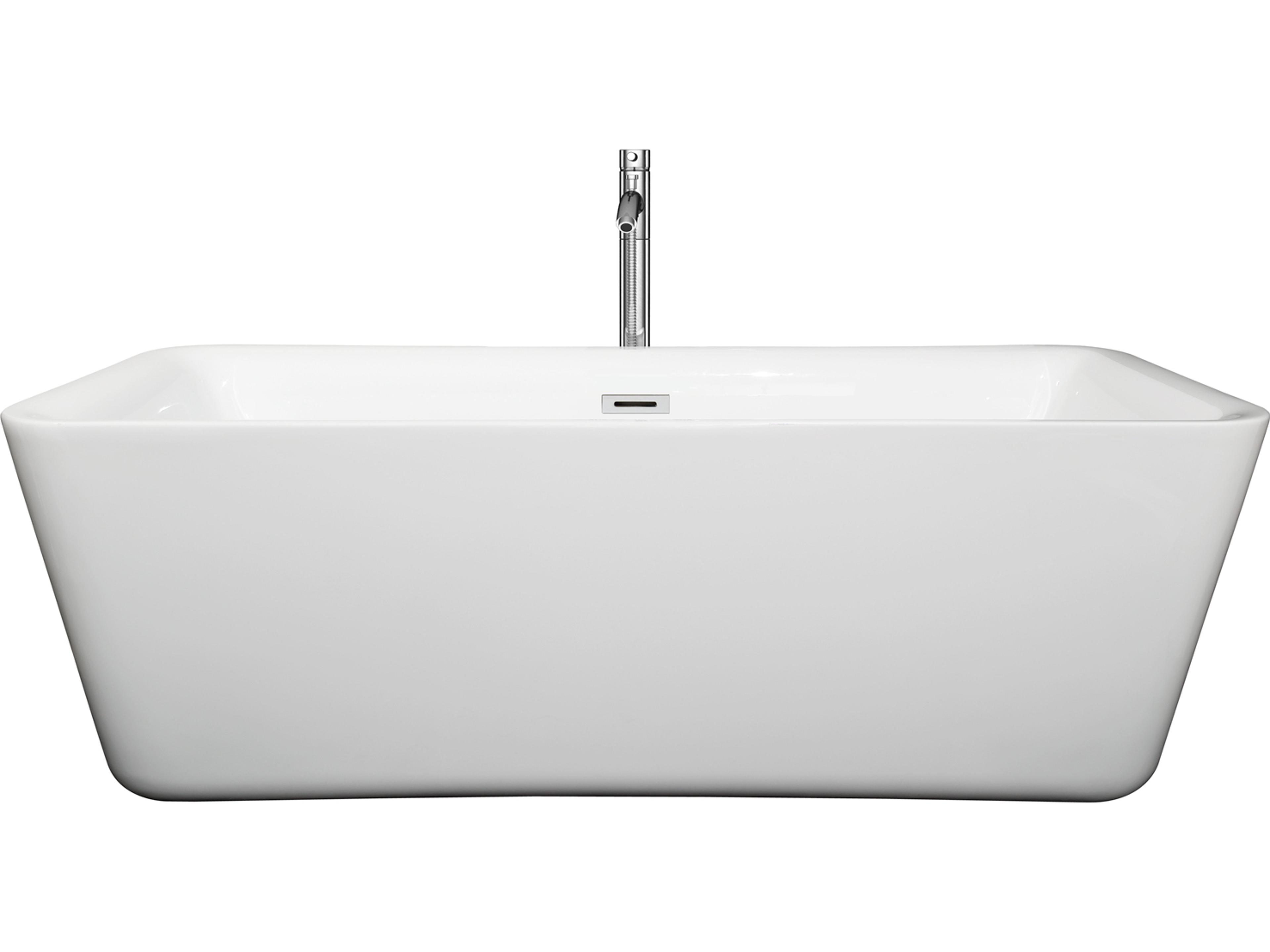 Wyndham Collection Emily White Bathtub with Floor Mounted Faucet, Drain and Overflow Trim