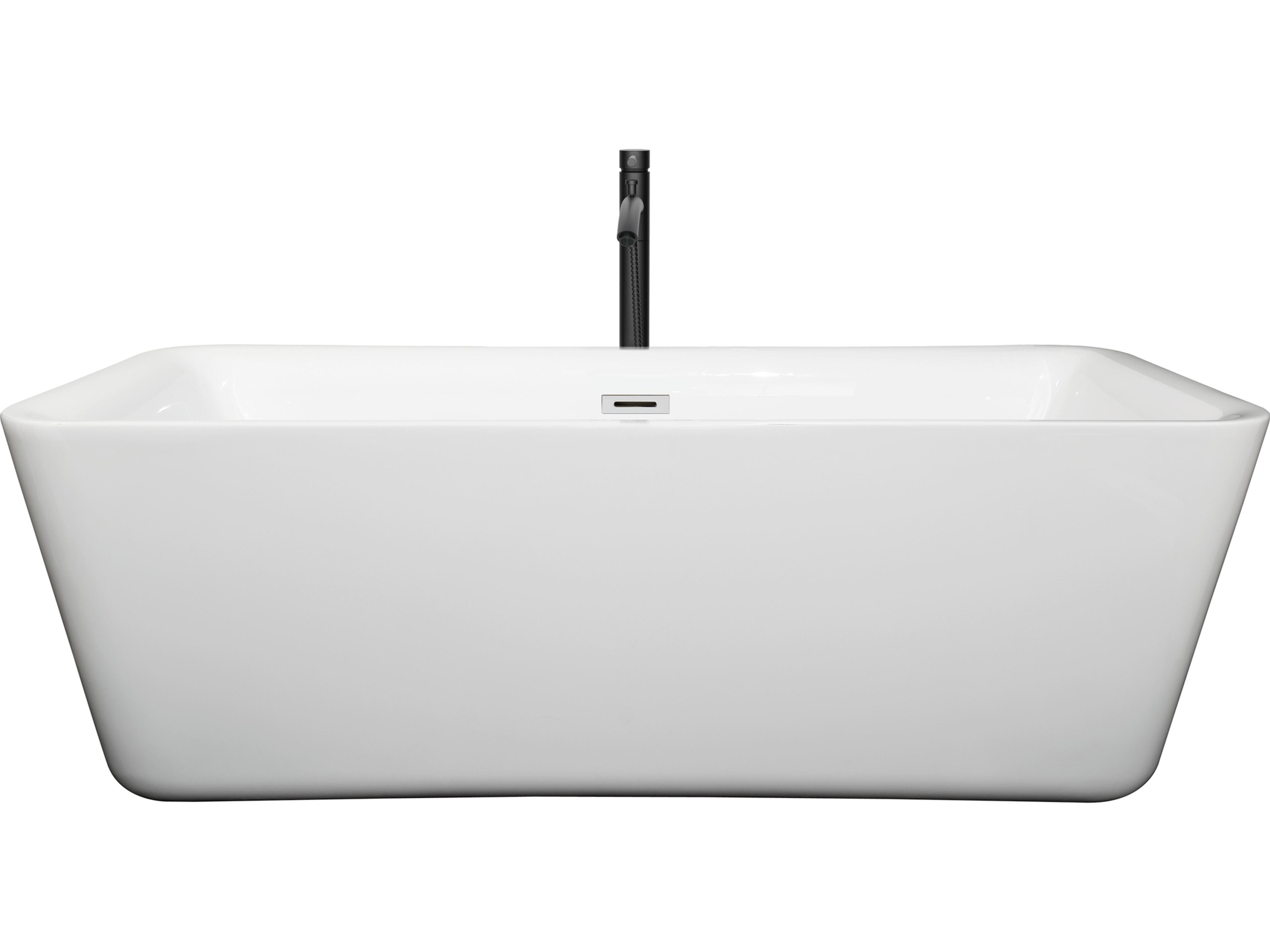 Wyndham Collection Emily White Bathtub with Polished Chrome Trim and Floor Mounted Faucet