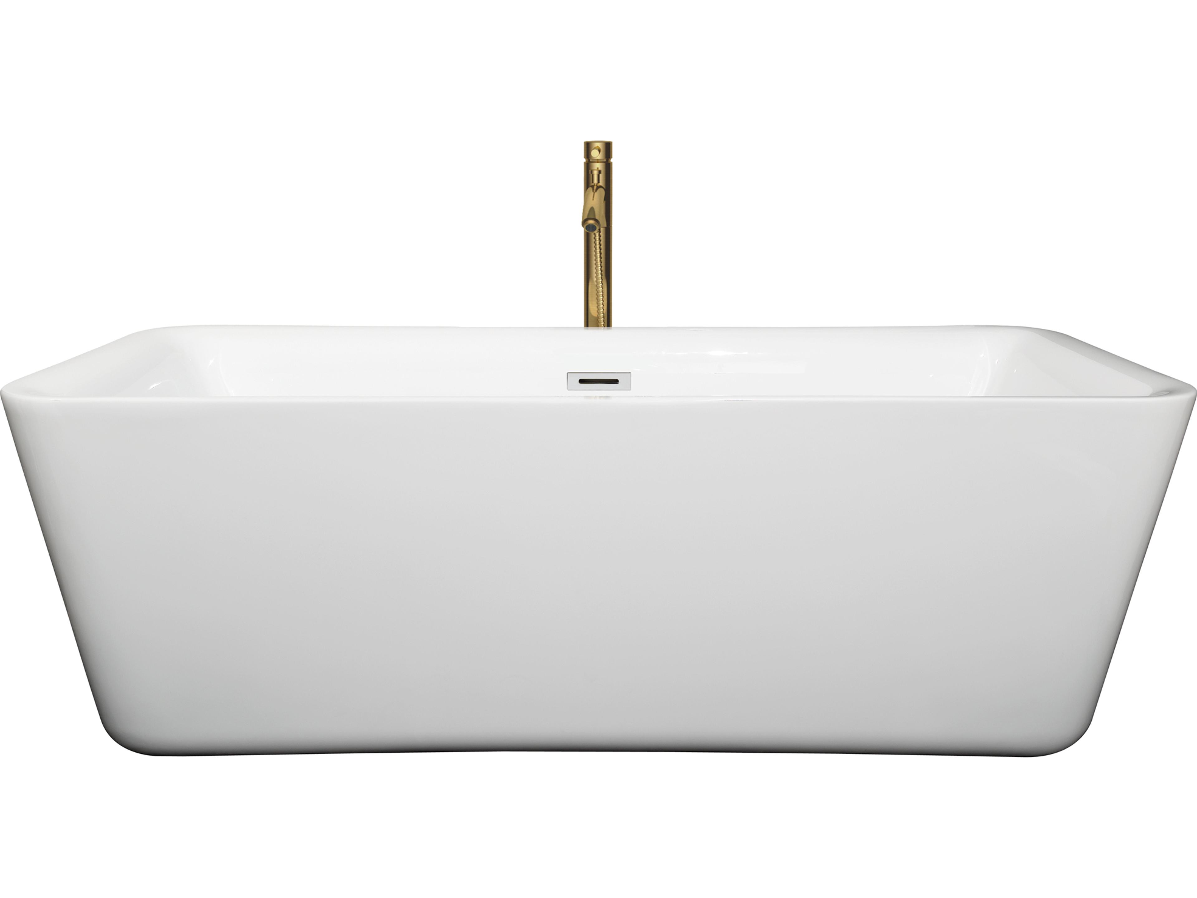 Wyndham Collection Emily White Bathtub with Polished Chrome Trim and Floor Mounted Faucet