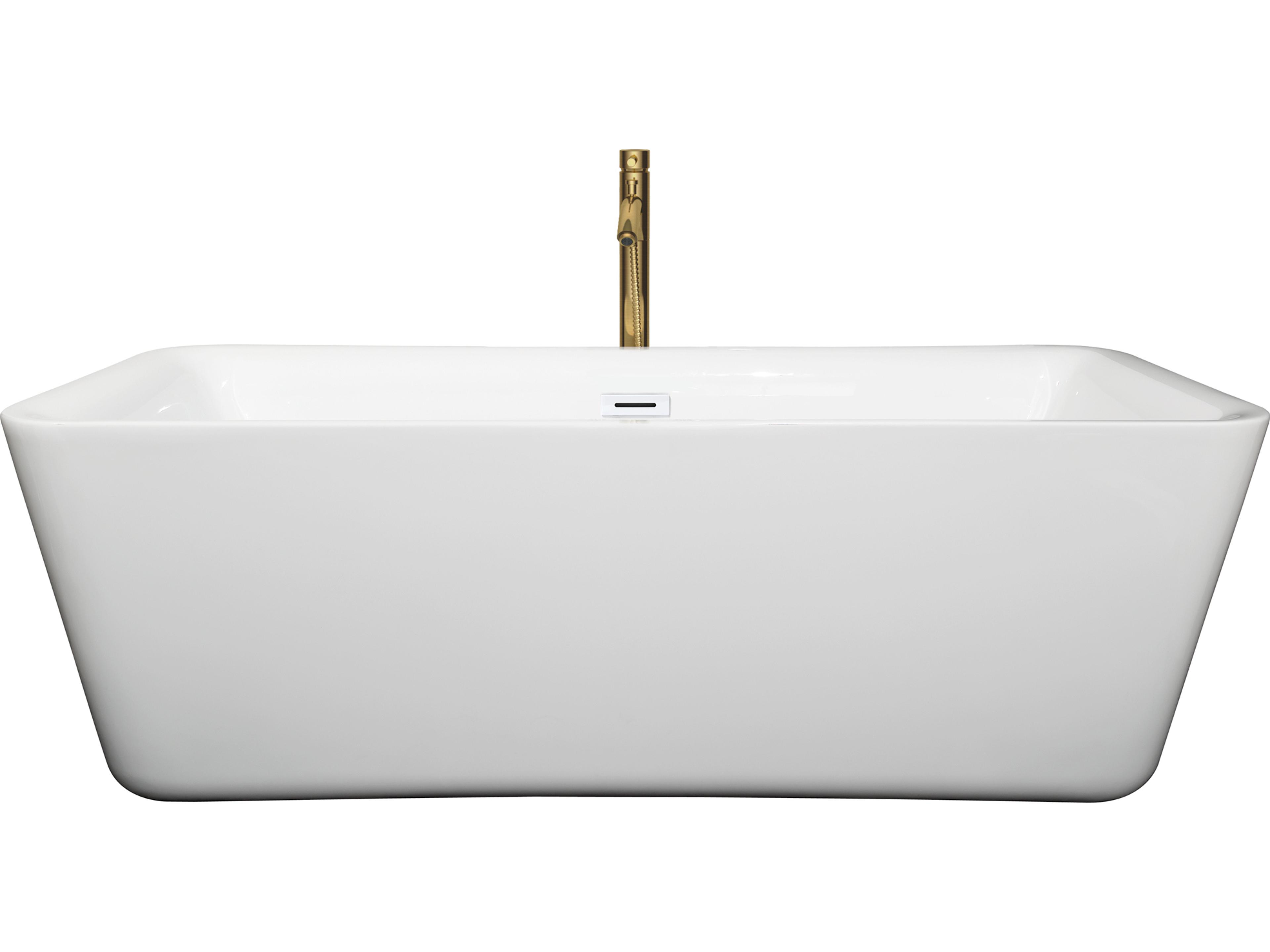 Wyndham Collection Emily White Bathtub with Shiny White Trim and Floor Mounted Faucet